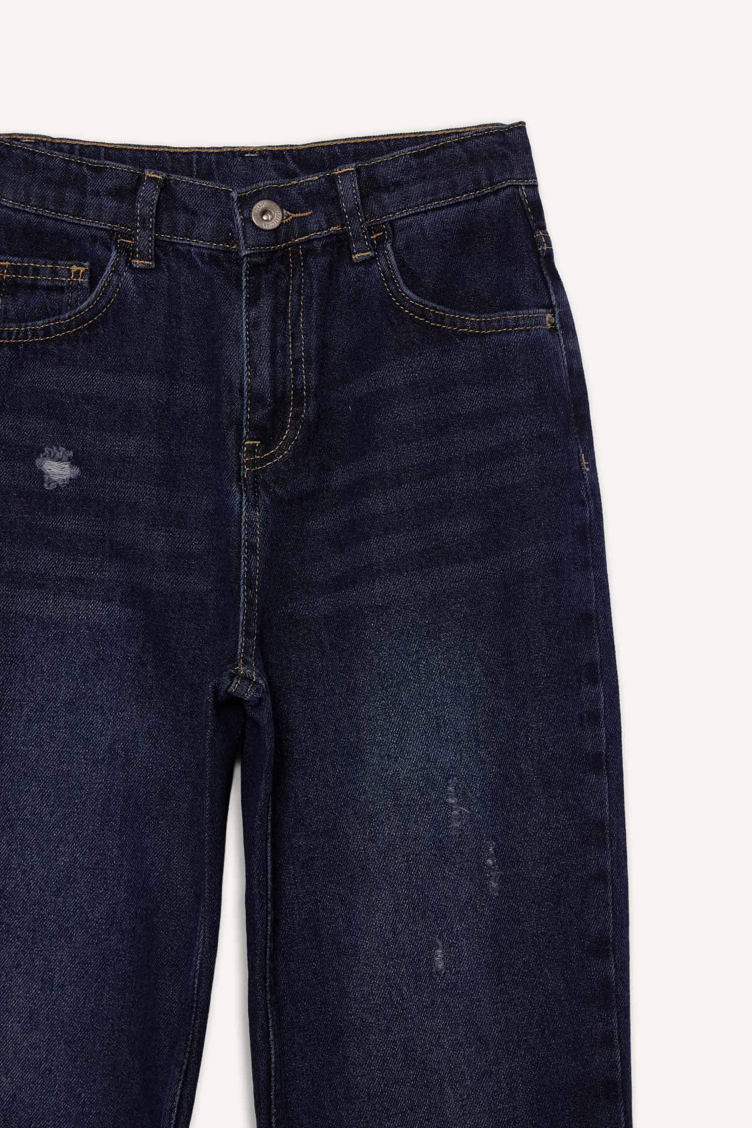 Erkek Çocuk Loose Fit Yırtık Detaylı Düz Paça Jean Pantolon