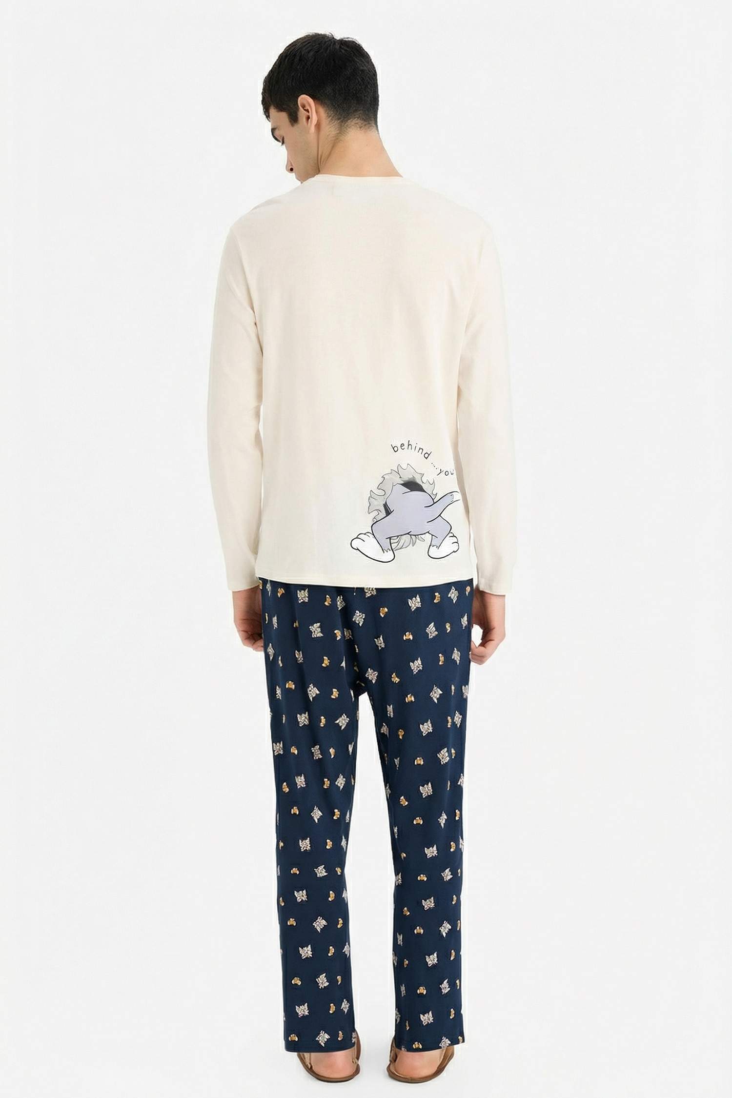 Tom & Jerry Pijama Takımı Regular Fit Uzun Kollu Üst Uzun Alt