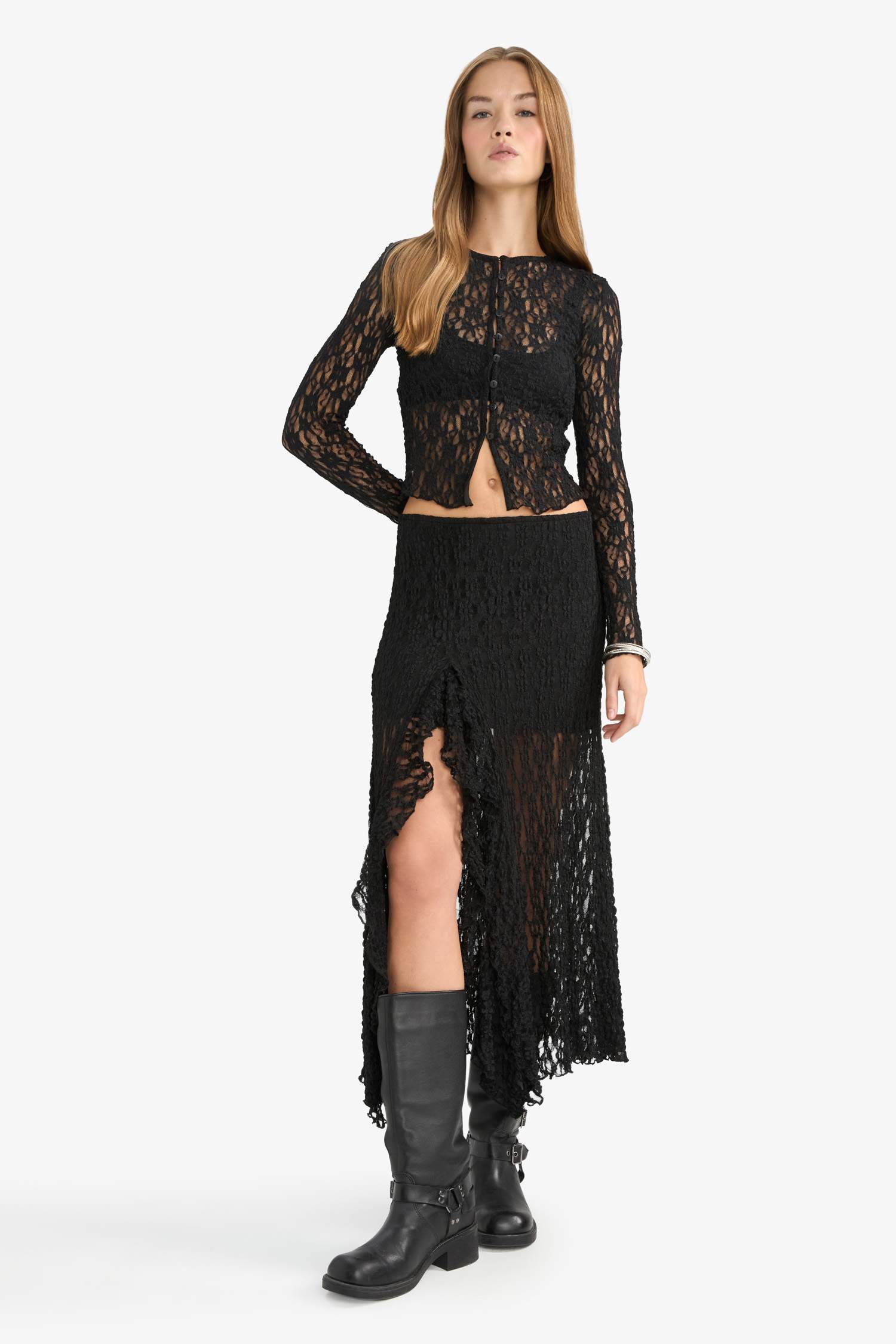 Slim Fit Crew Neck Lace Cardigan