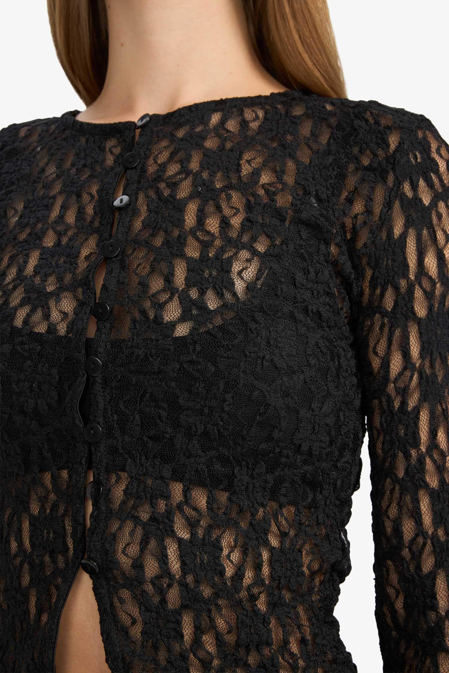 Slim Fit Crew Neck Lace Cardigan