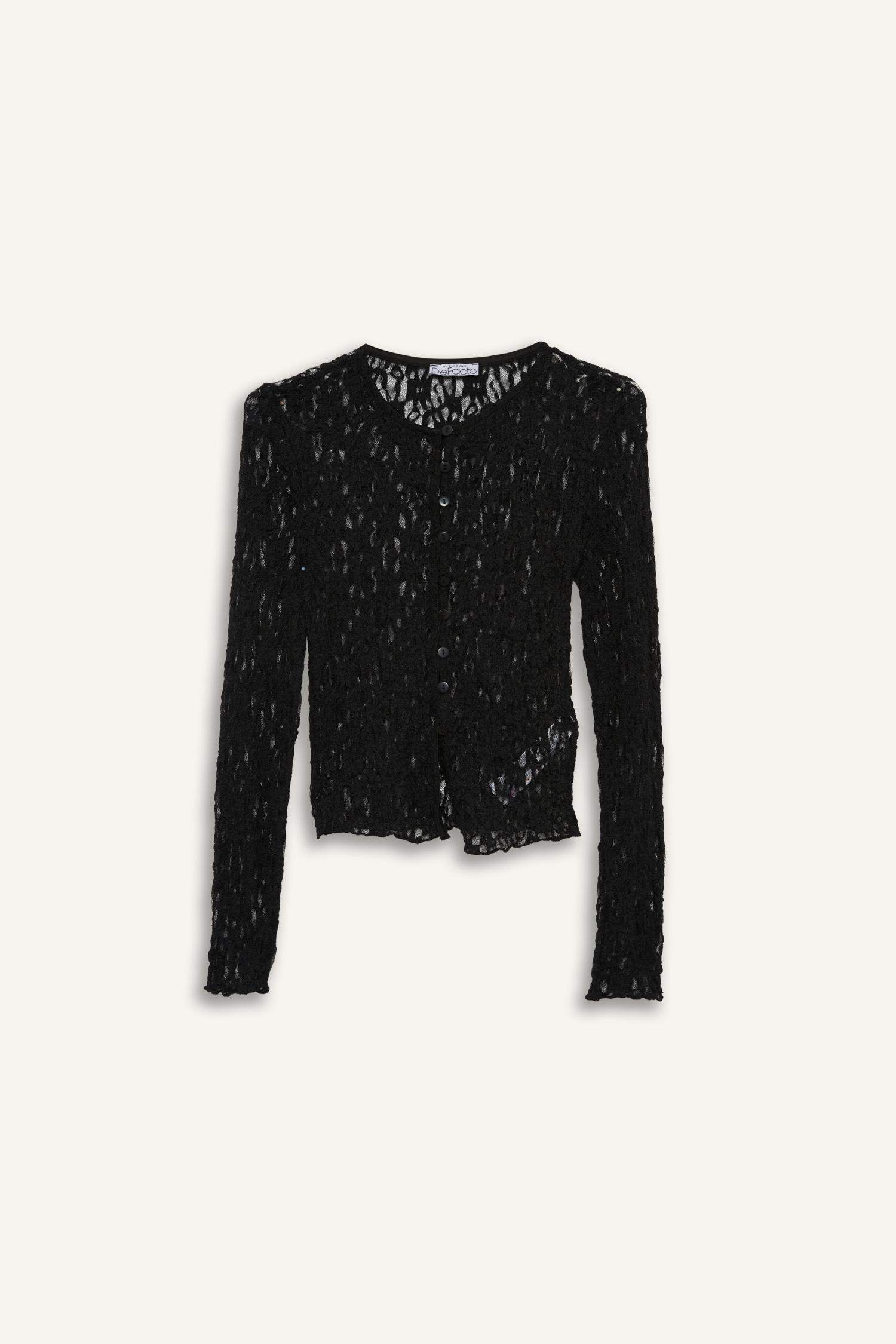 Slim Fit Crew Neck Lace Cardigan