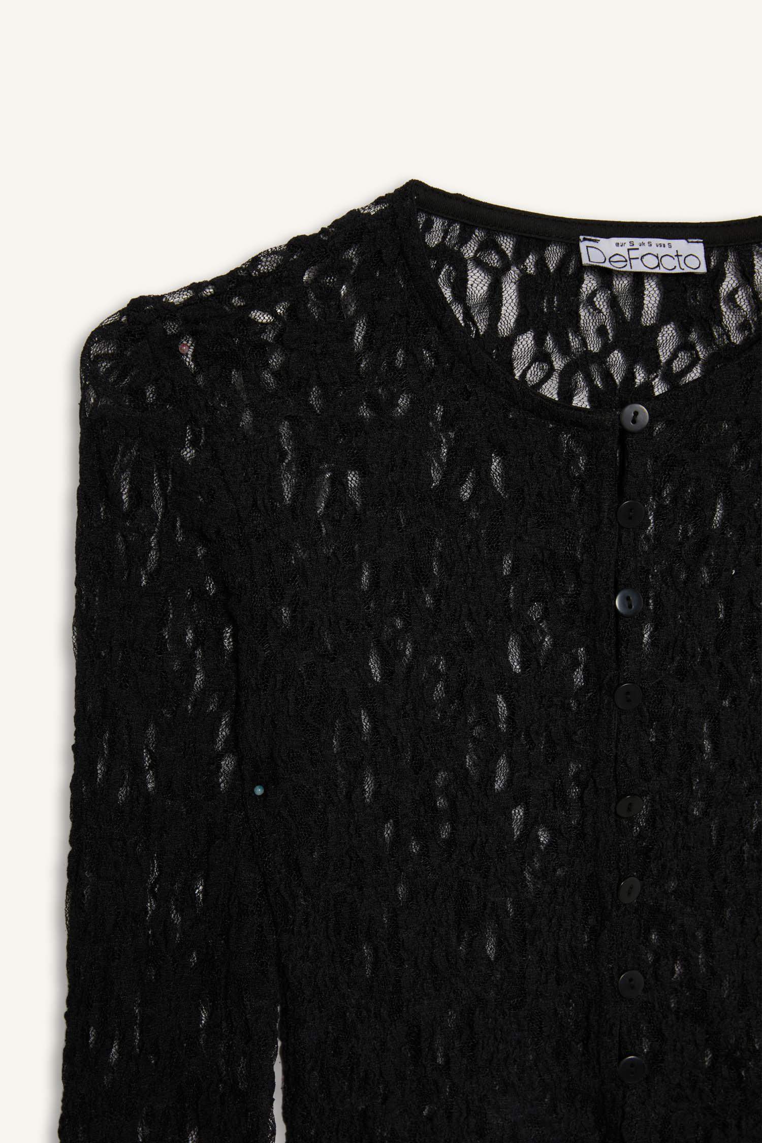 Slim Fit Crew Neck Lace Cardigan