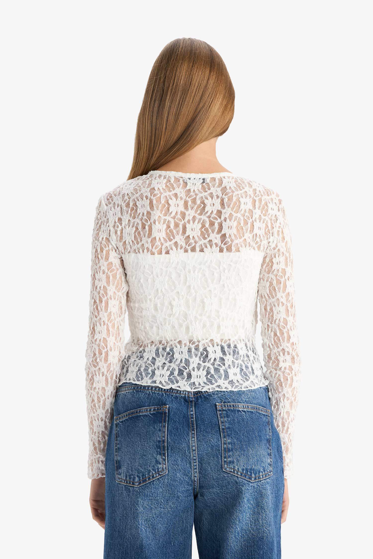 Fitted Bisiklet Yaka Dantel Hırka