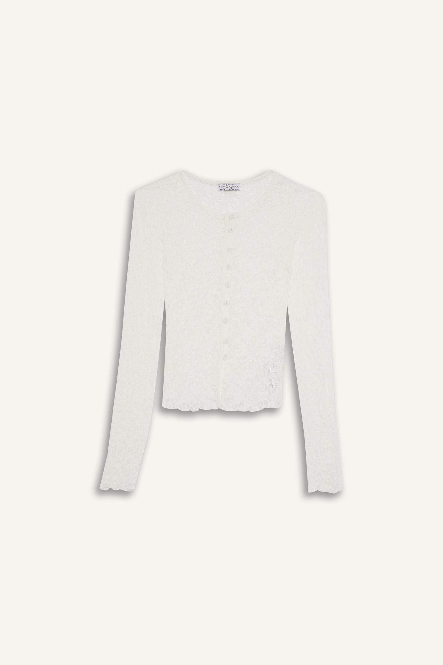 Fitted Bisiklet Yaka Dantel Hırka