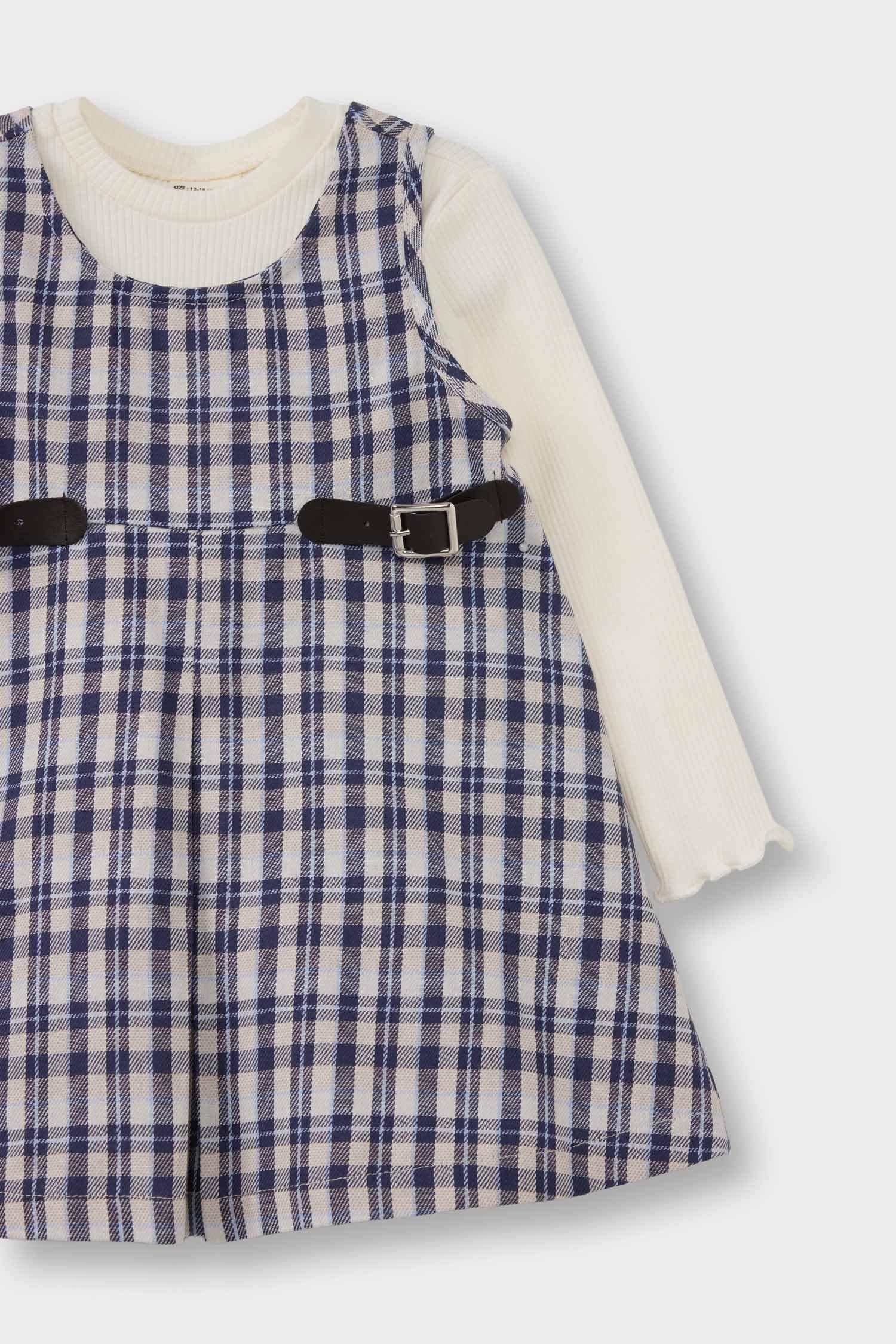 سيت بناتي فستان كاروهات وتيشيرت - قطعتين