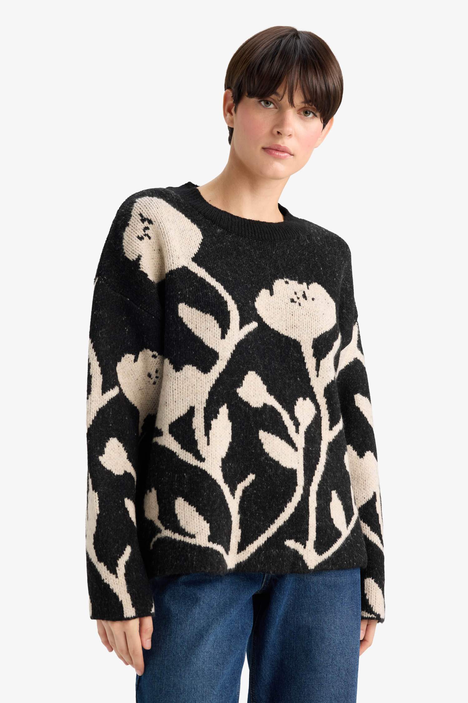 Oversize Geniş Kalıp Bisiklet Yaka Triko Kazak