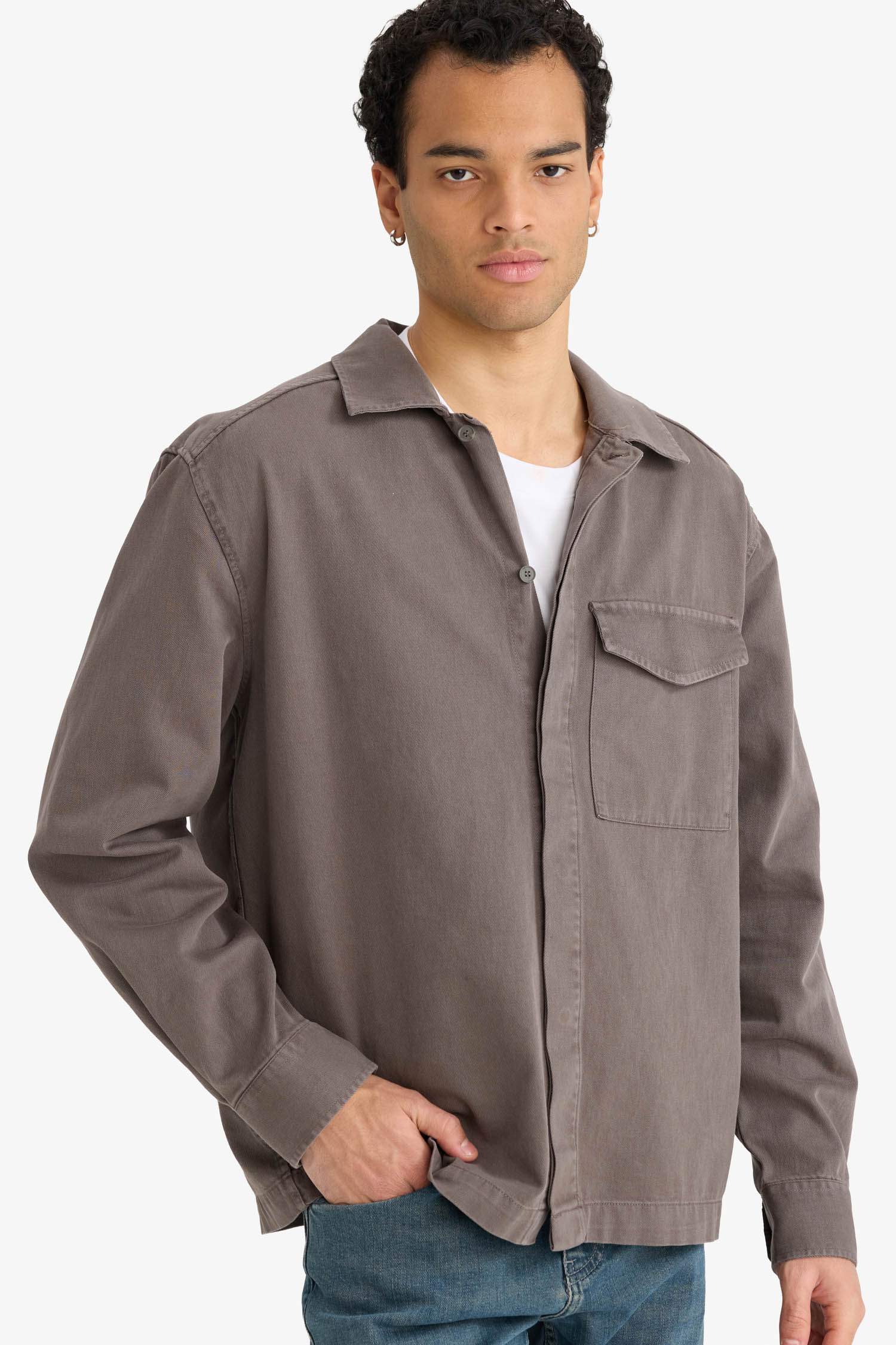 Boxy Fit Gabardine Long Sleeve Shirt