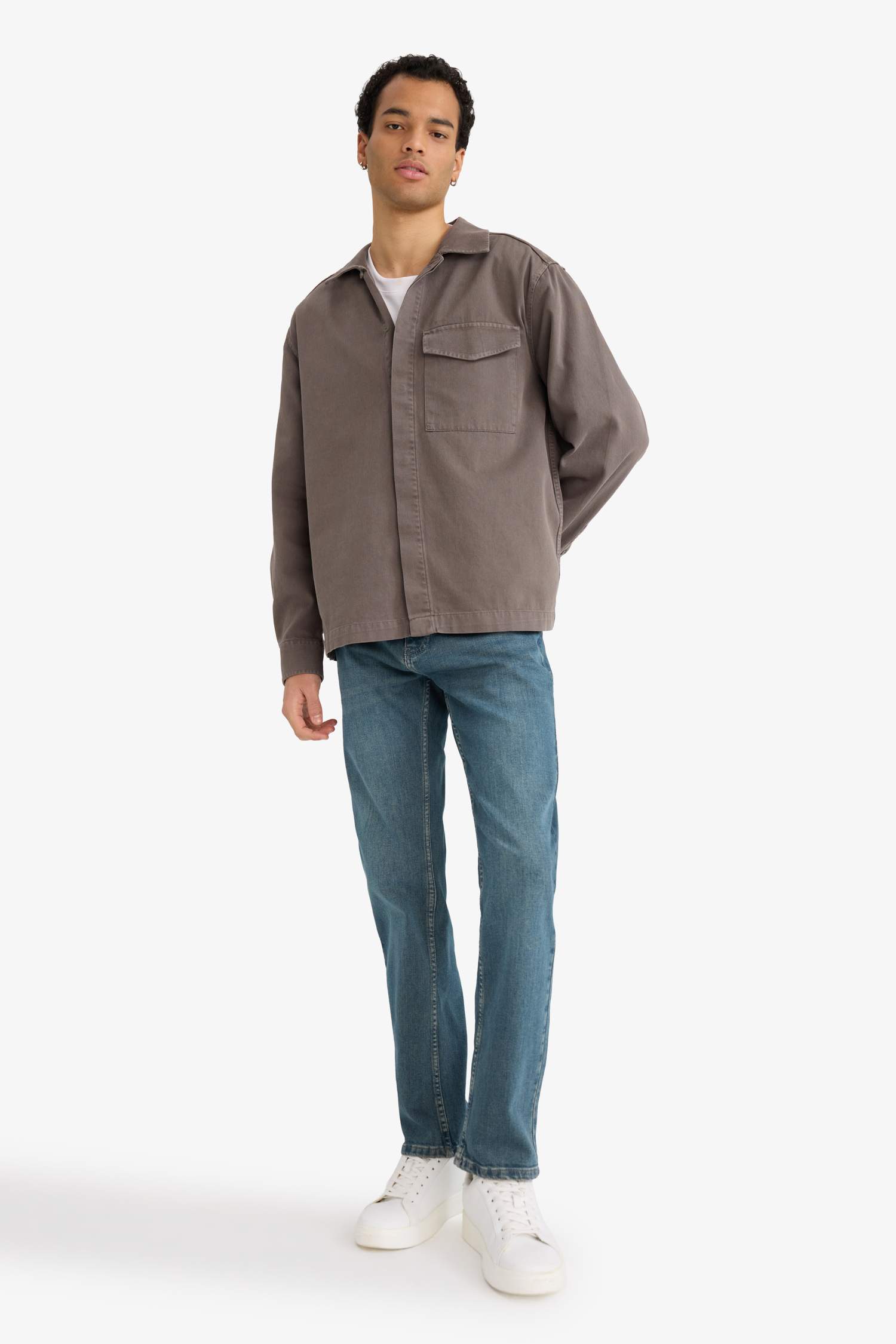 Boxy Fit Gabardine Long Sleeve Shirt