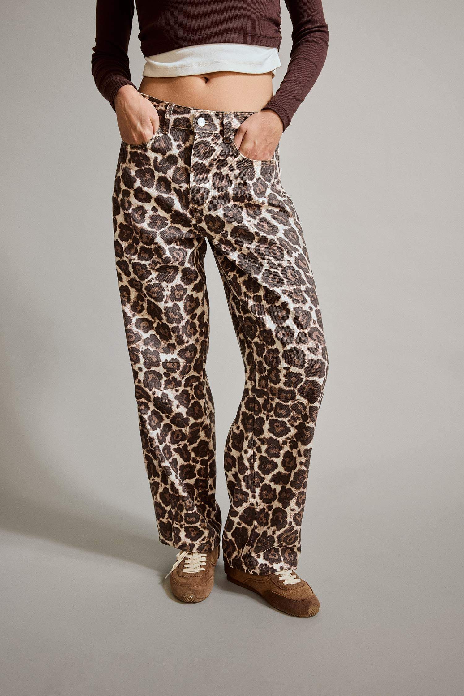 Baggy Fit Leopar Desenli Jean Pantolon
