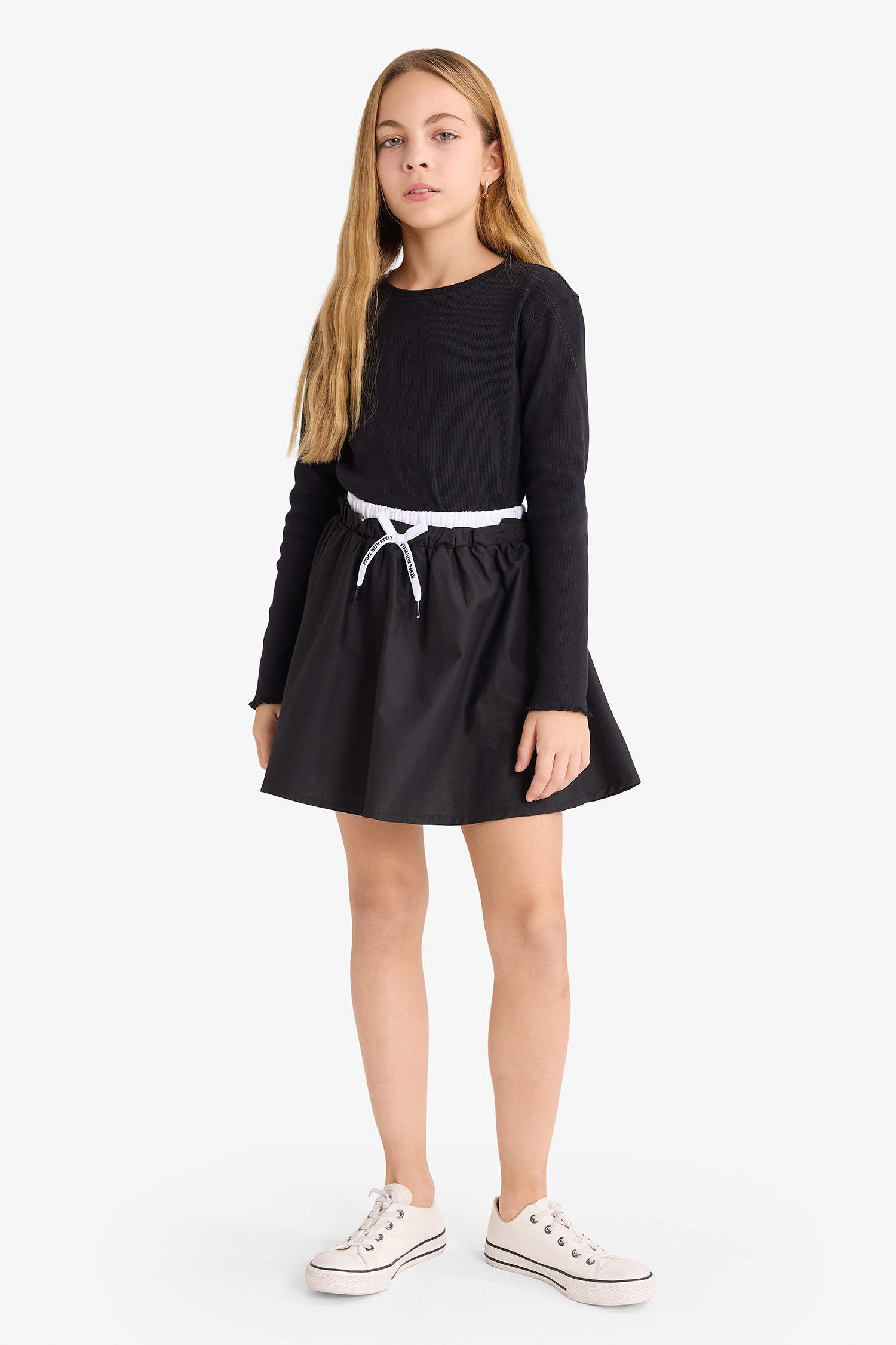 Kız Çocuk Beli Lastikli Twill Etek