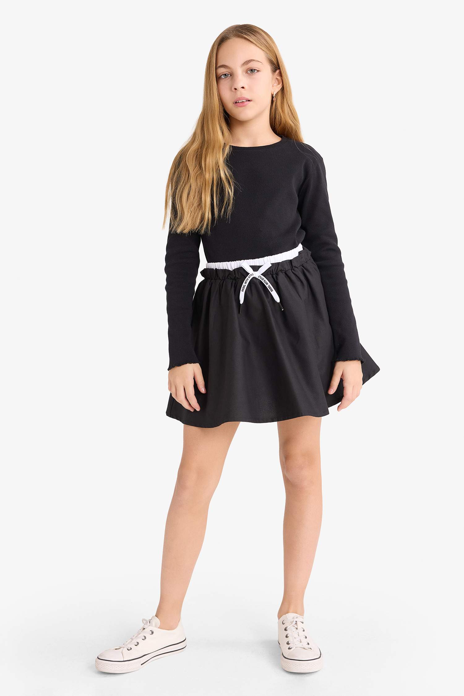 Kız Çocuk Beli Lastikli Twill Etek