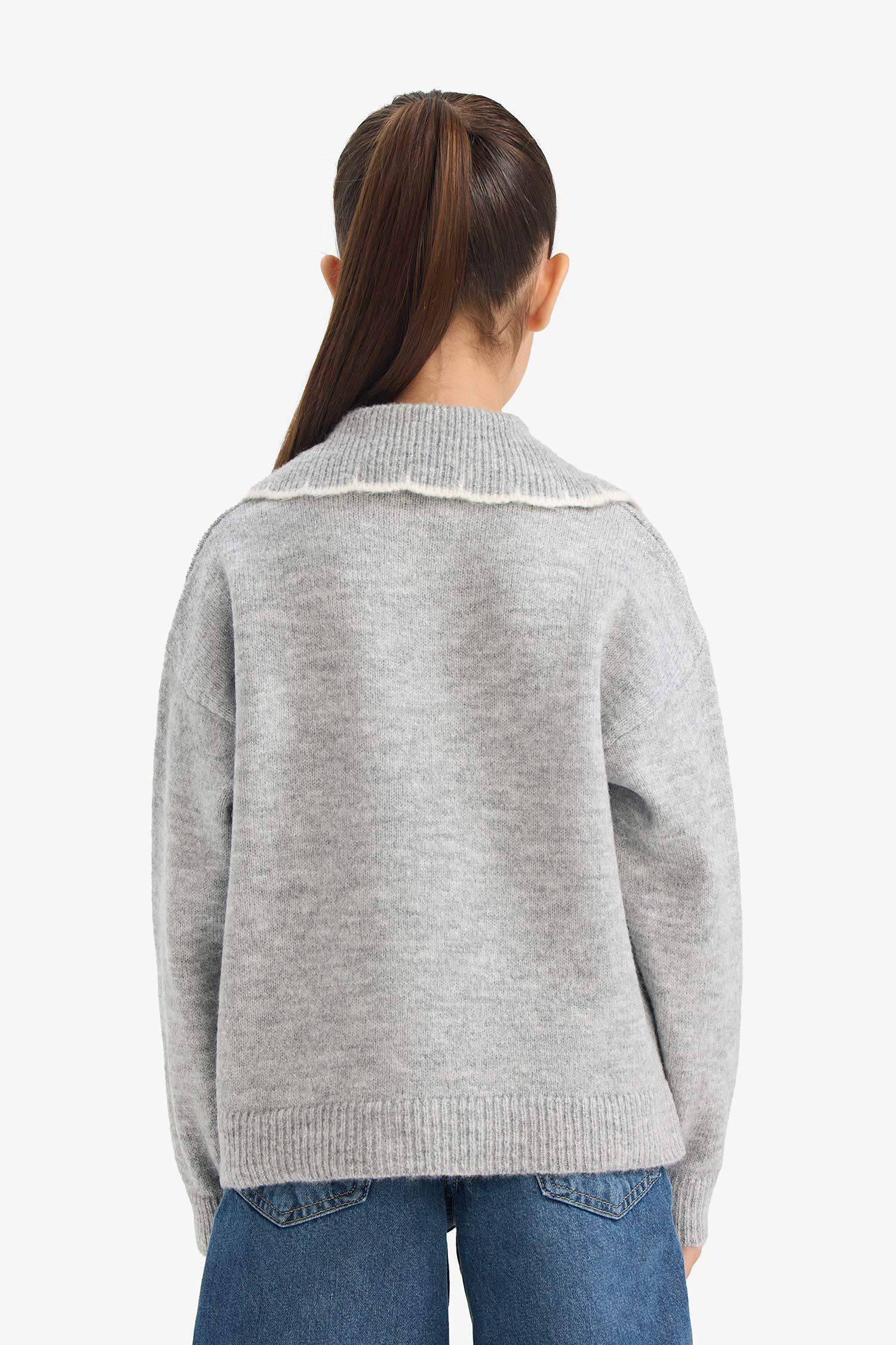 Kız Çocuk Polo Yaka Triko Kazak 