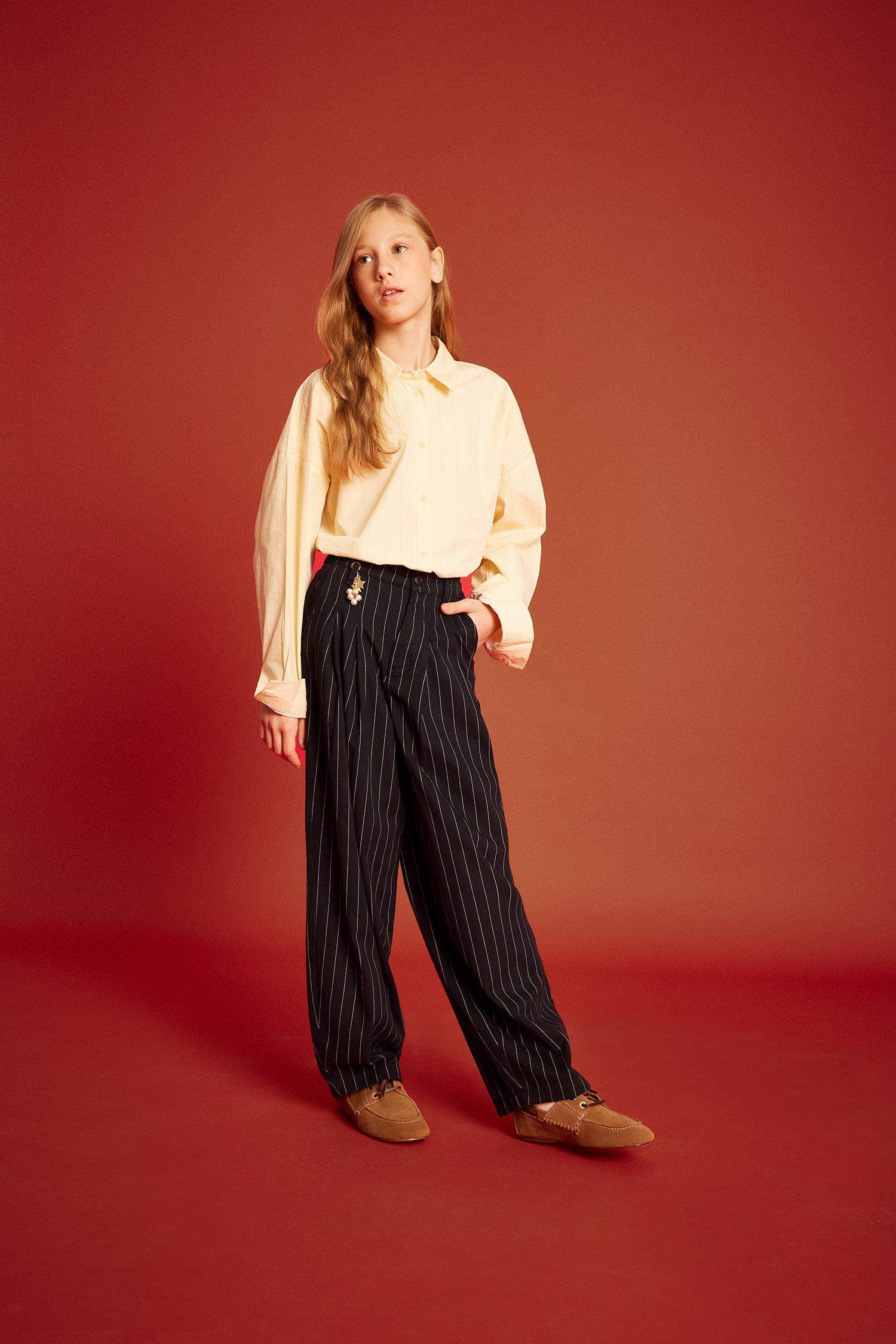 Girl Baggy Fit Charm Detailed Wide Leg Gabardine Trousers