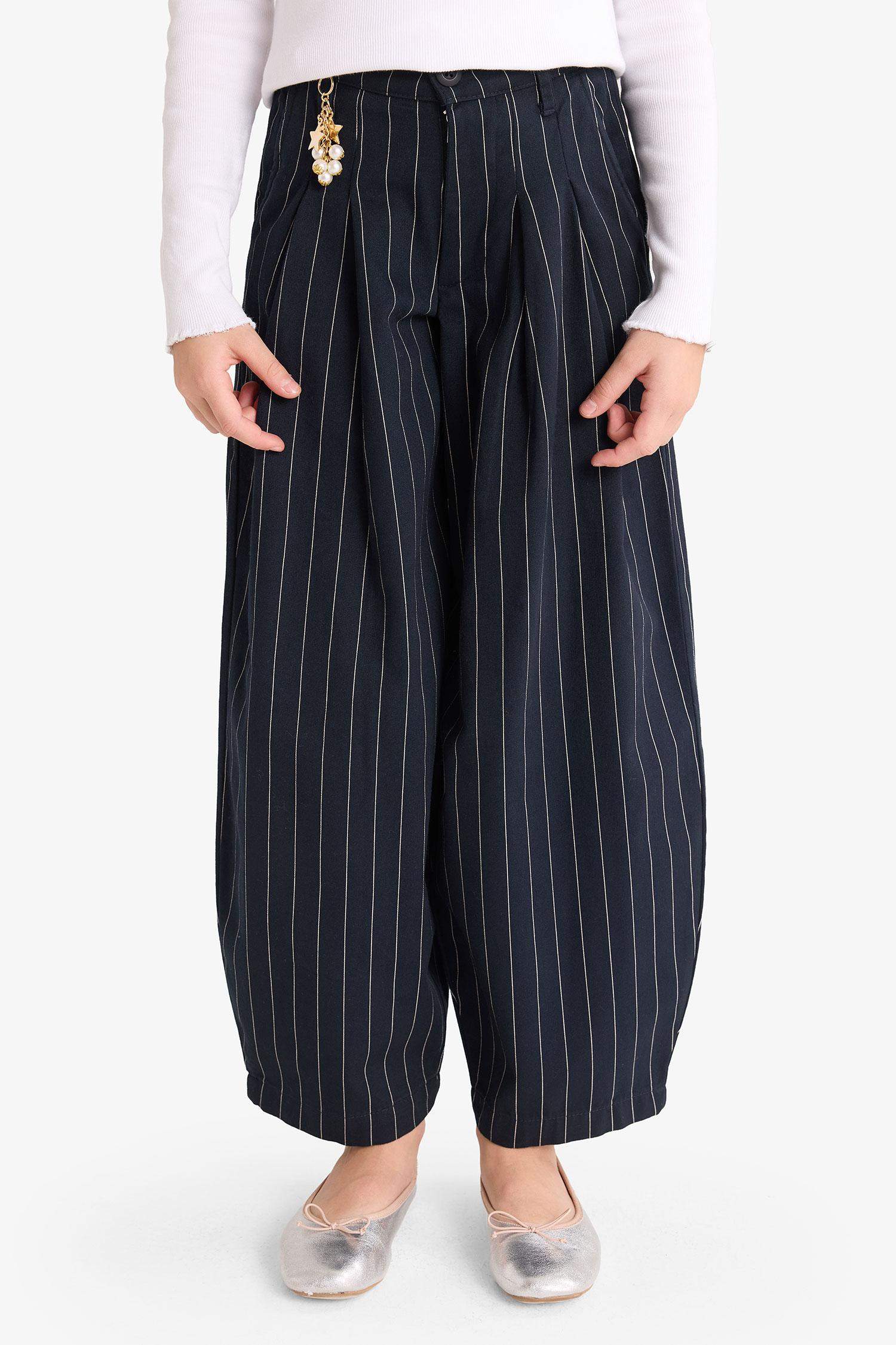 Girl Baggy Fit Charm Detailed Wide Leg Gabardine Trousers