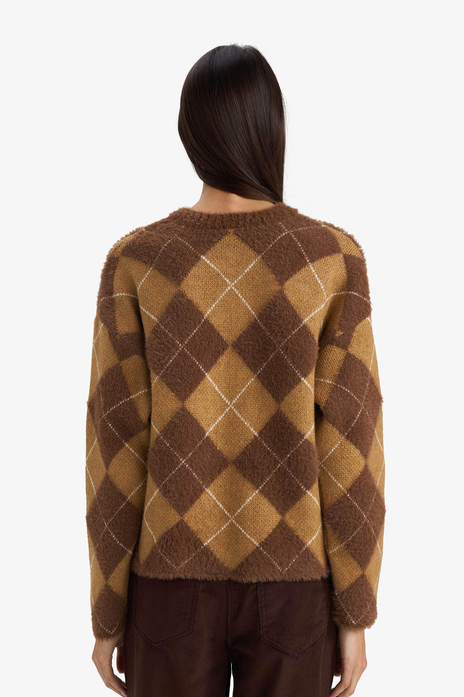 Regular Fit Bisiklet Yaka Baklava Desenli Düğmeli Triko Hırka