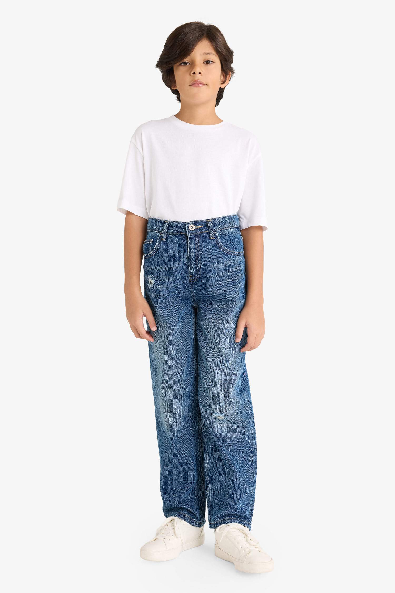 Boy Loose Fit Straight Leg Ripped Detail Jeans