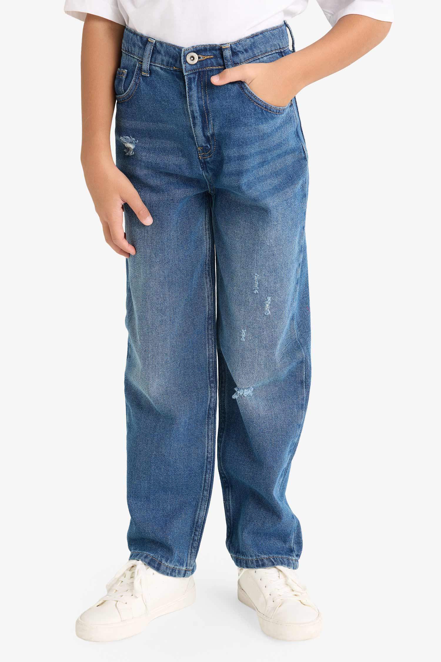 Boy Loose Fit Straight Leg Ripped Detail Jeans
