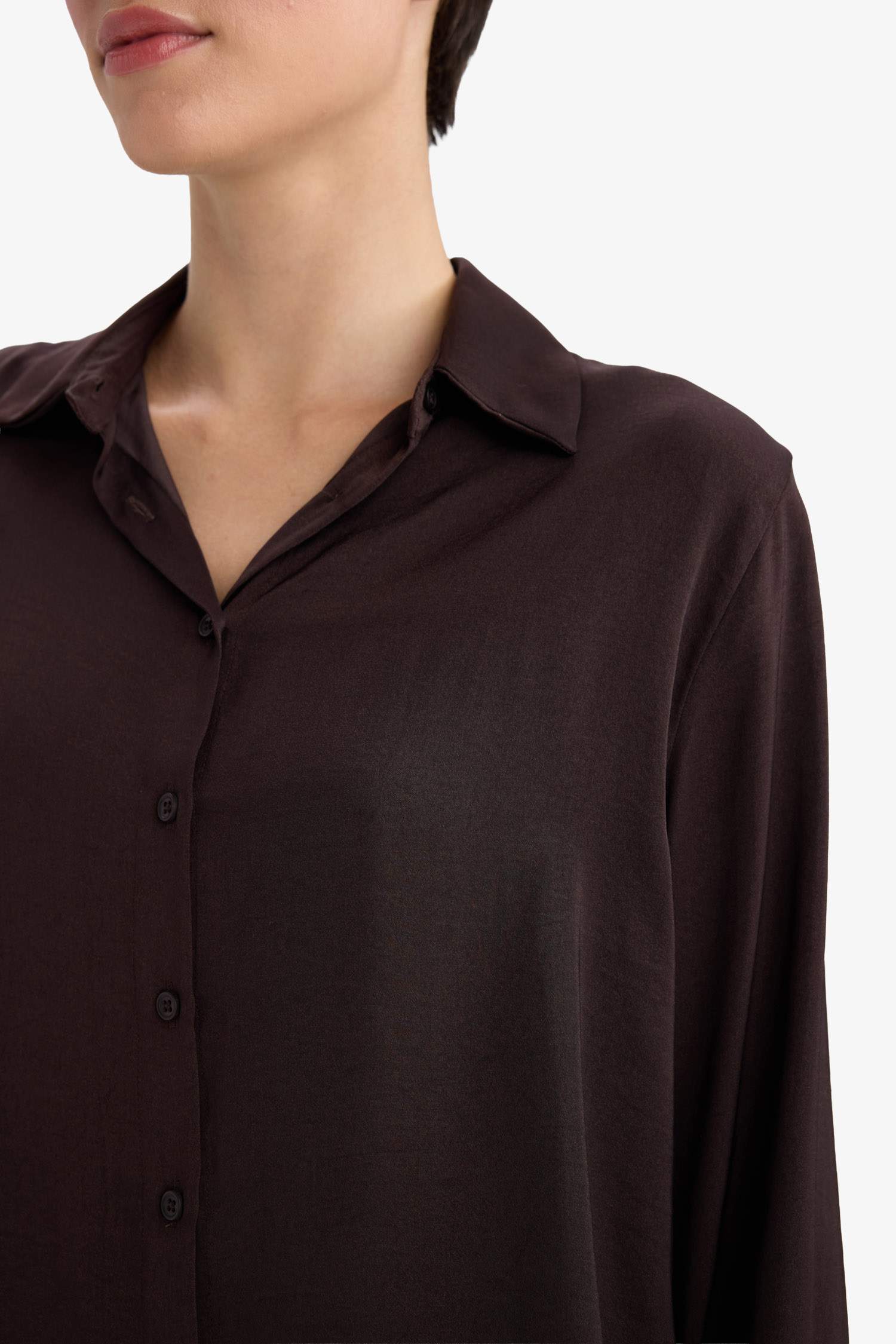 Regular Fit Shirt Collar Satin Long Sleeve Shirt