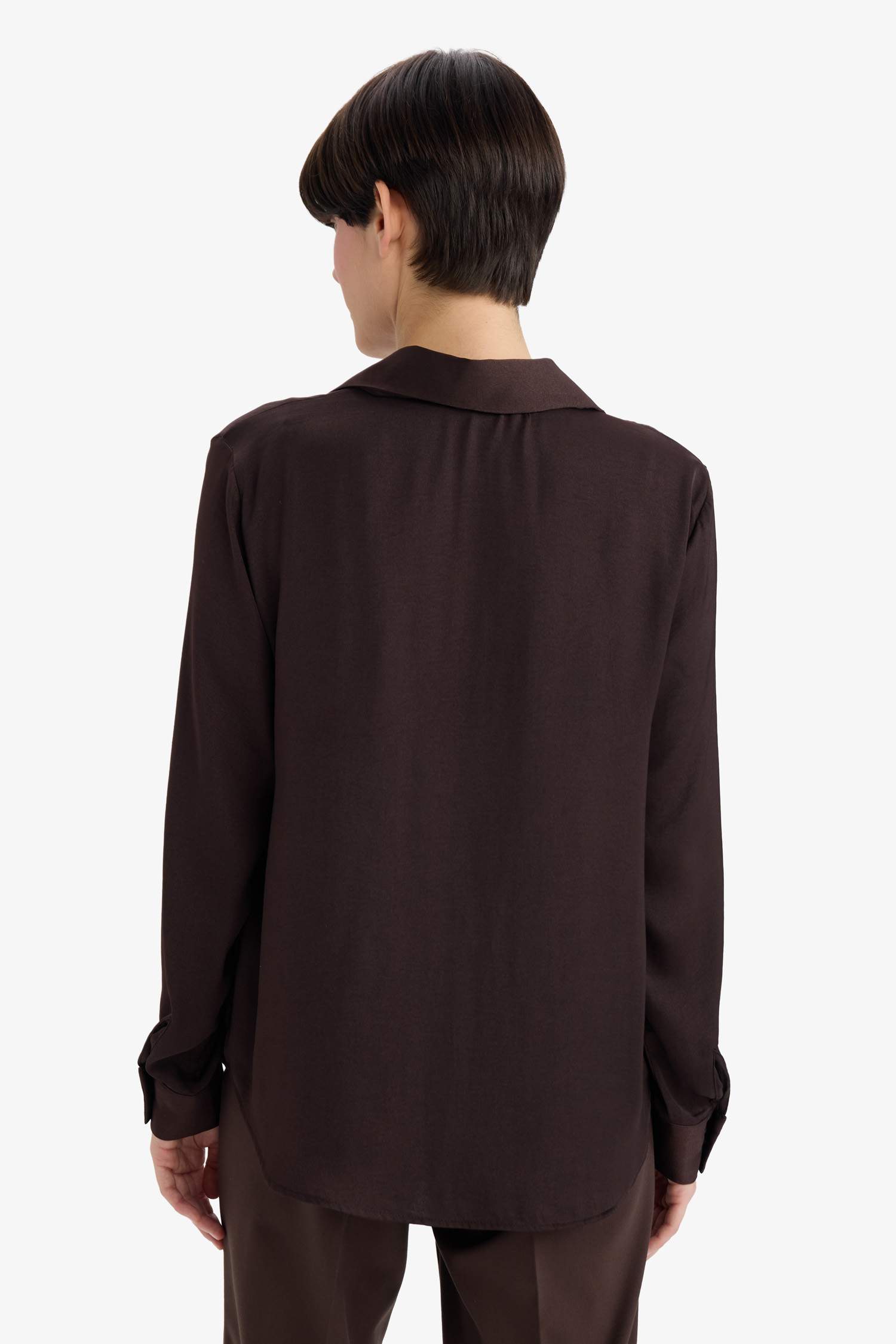 Regular Fit Shirt Collar Satin Long Sleeve Shirt