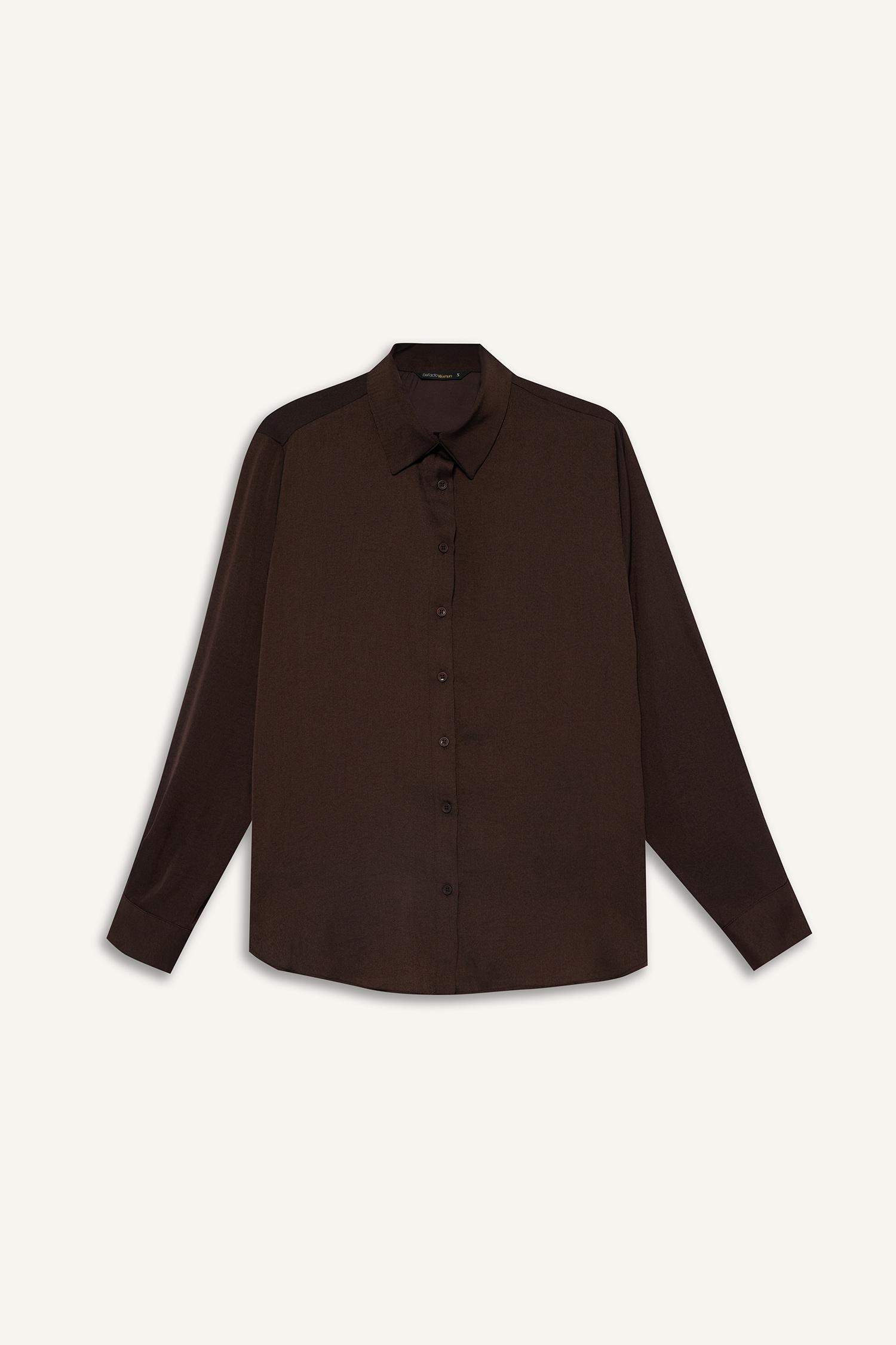 Regular Fit Shirt Collar Satin Long Sleeve Shirt