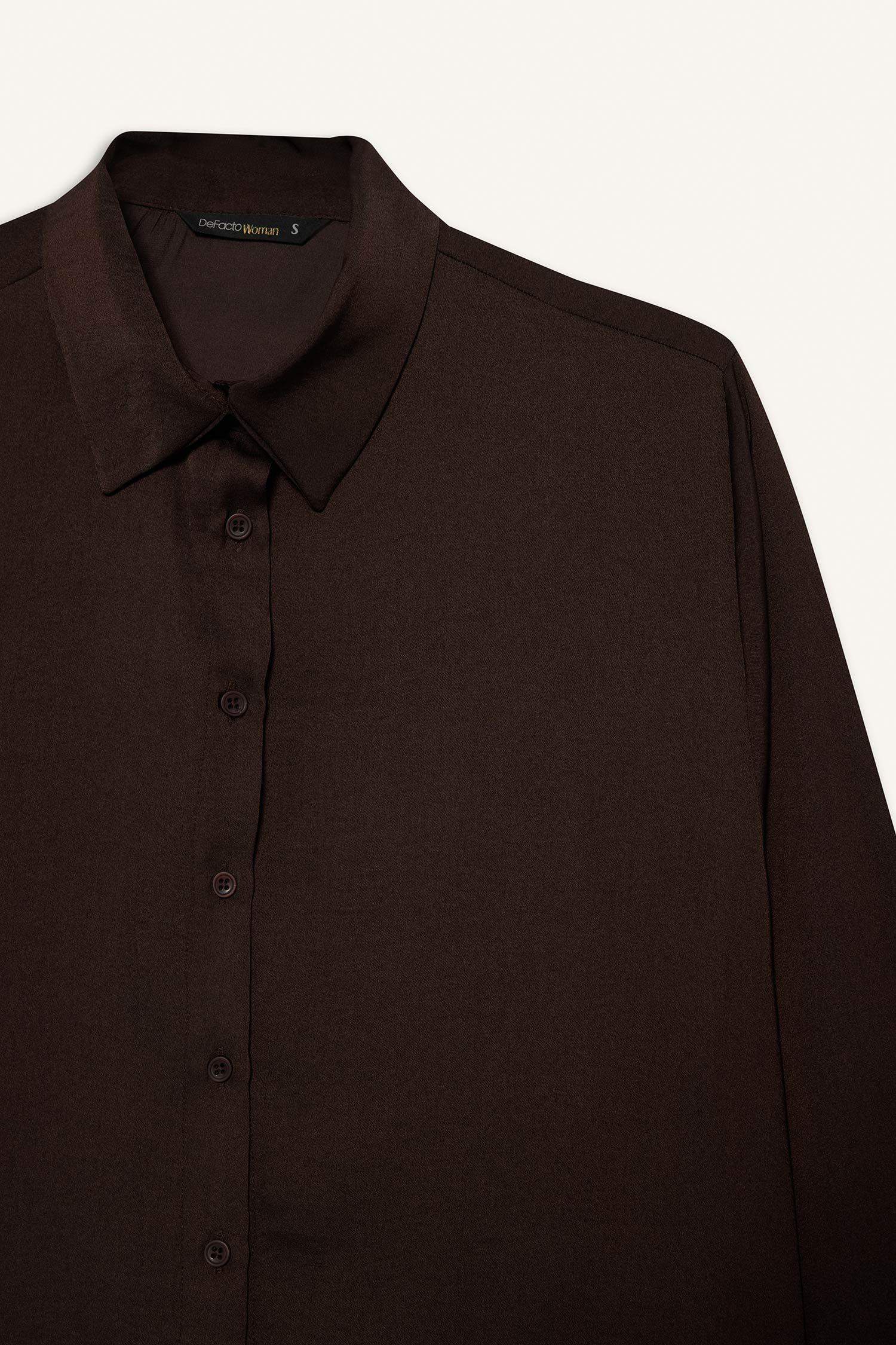 Regular Fit Shirt Collar Satin Long Sleeve Shirt