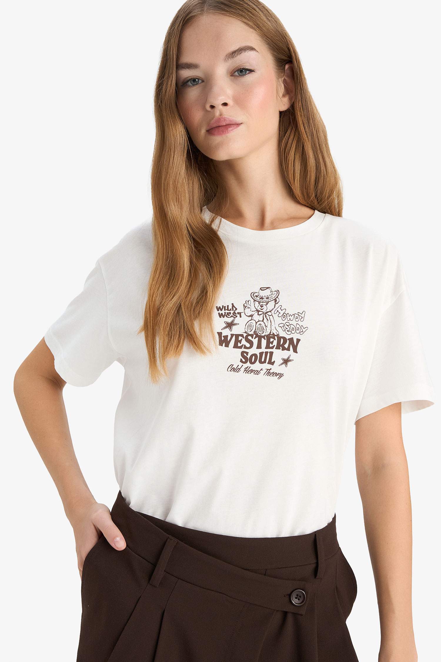 تيشيرت اوفر سايز مطبوع نص ردن بياقة مستديرة