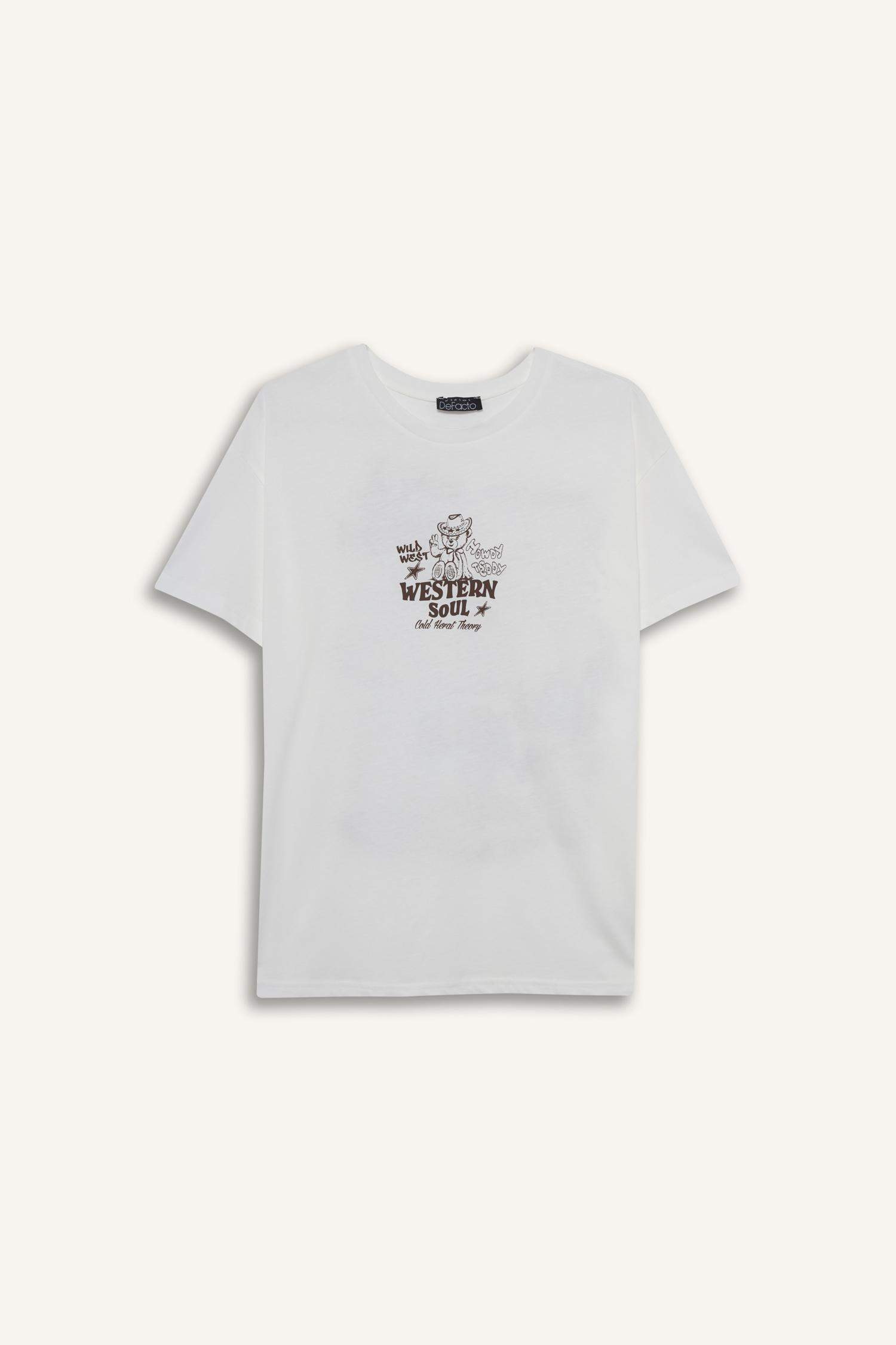 تيشيرت اوفر سايز مطبوع نص ردن بياقة مستديرة