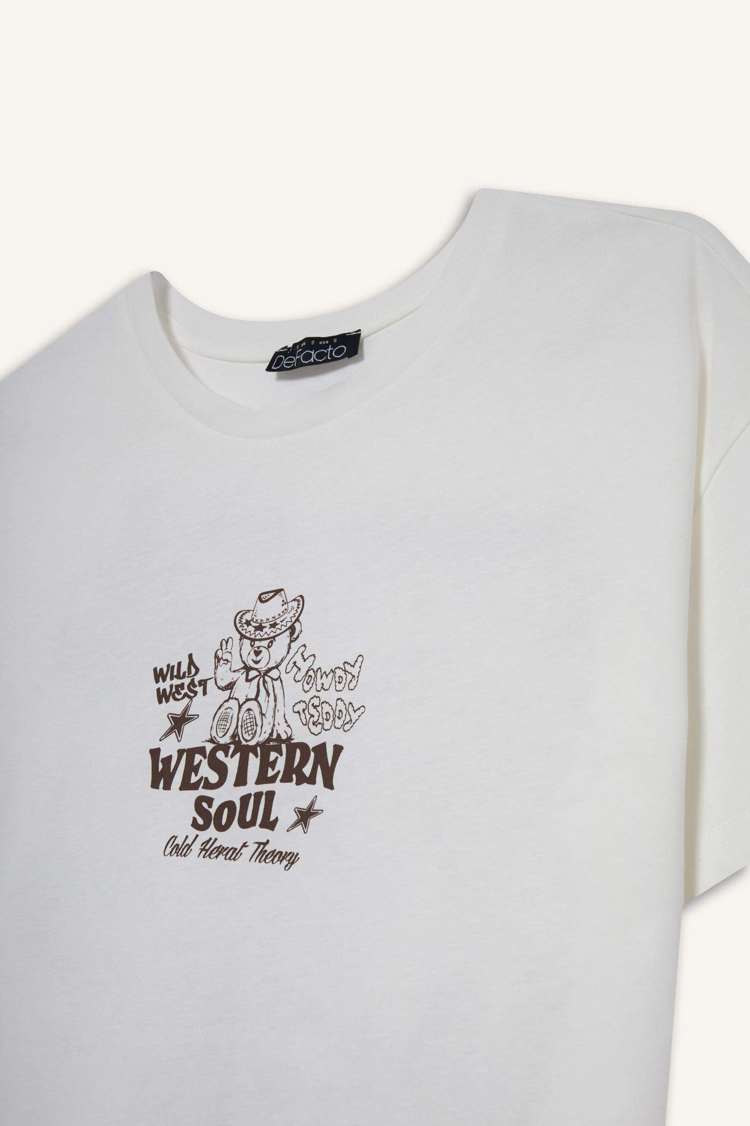 تيشيرت اوفر سايز مطبوع نص ردن بياقة مستديرة