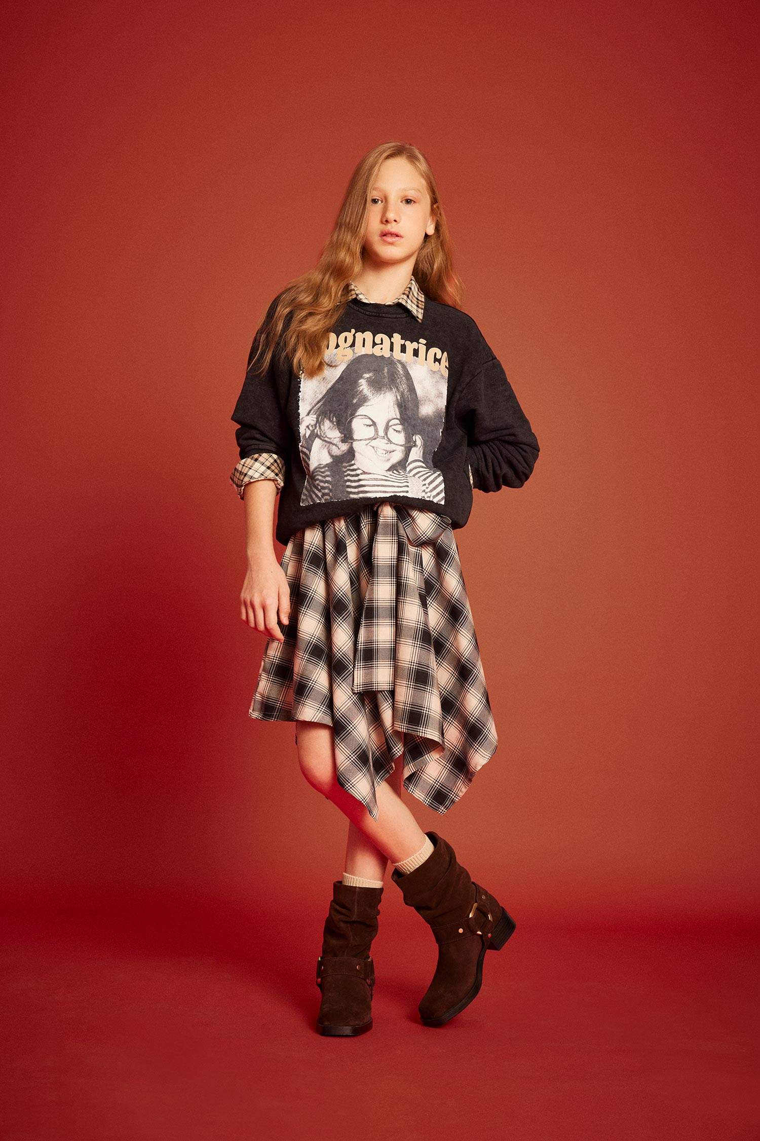 Kız Çocuk Oversize Geniş Kalıp Bisiklet Yaka Baskılı Sweatshirt