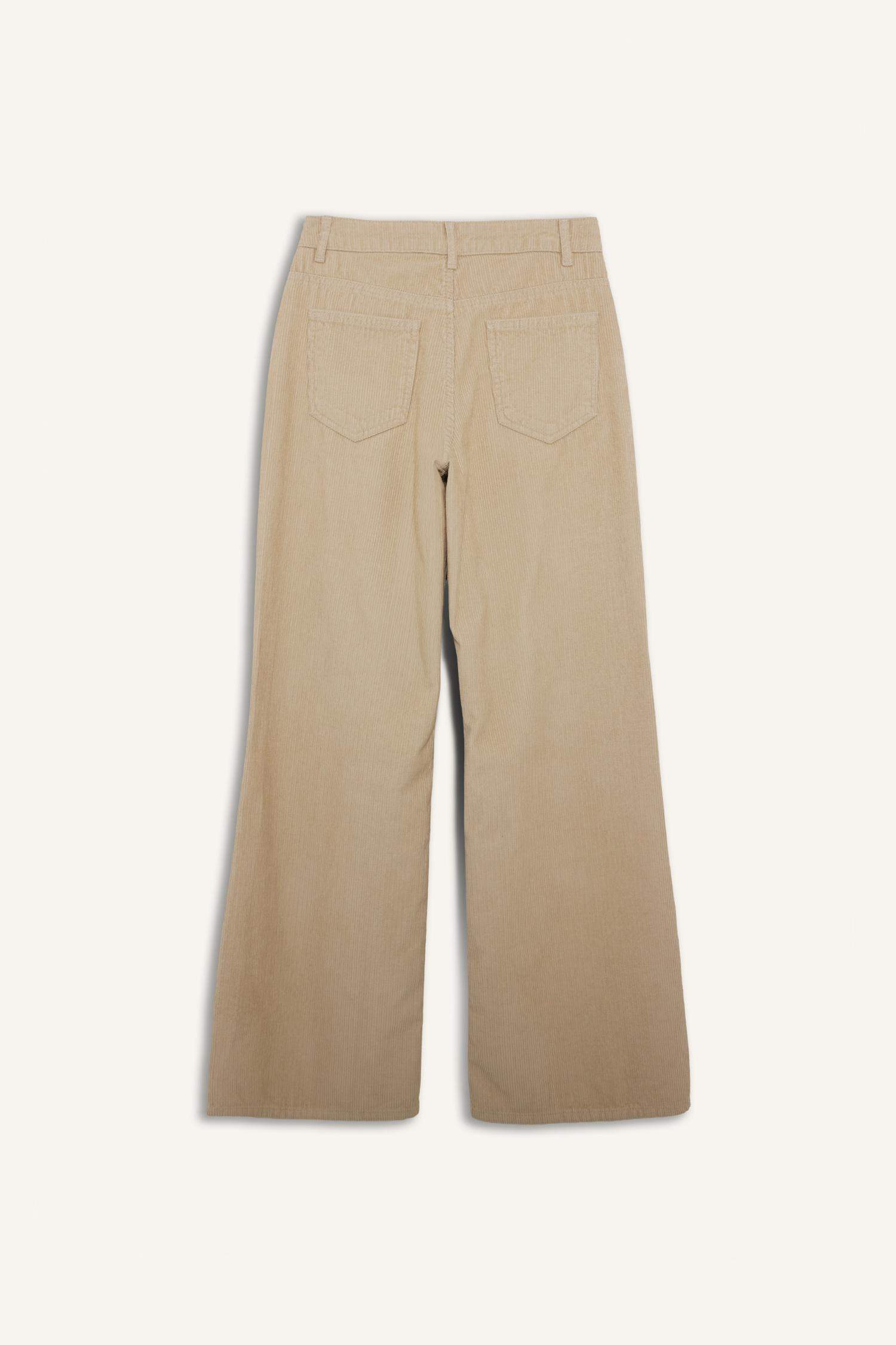 Wide Leg Çift Cepli Yüksek Bel Geniş Paça Kadife Pantolon