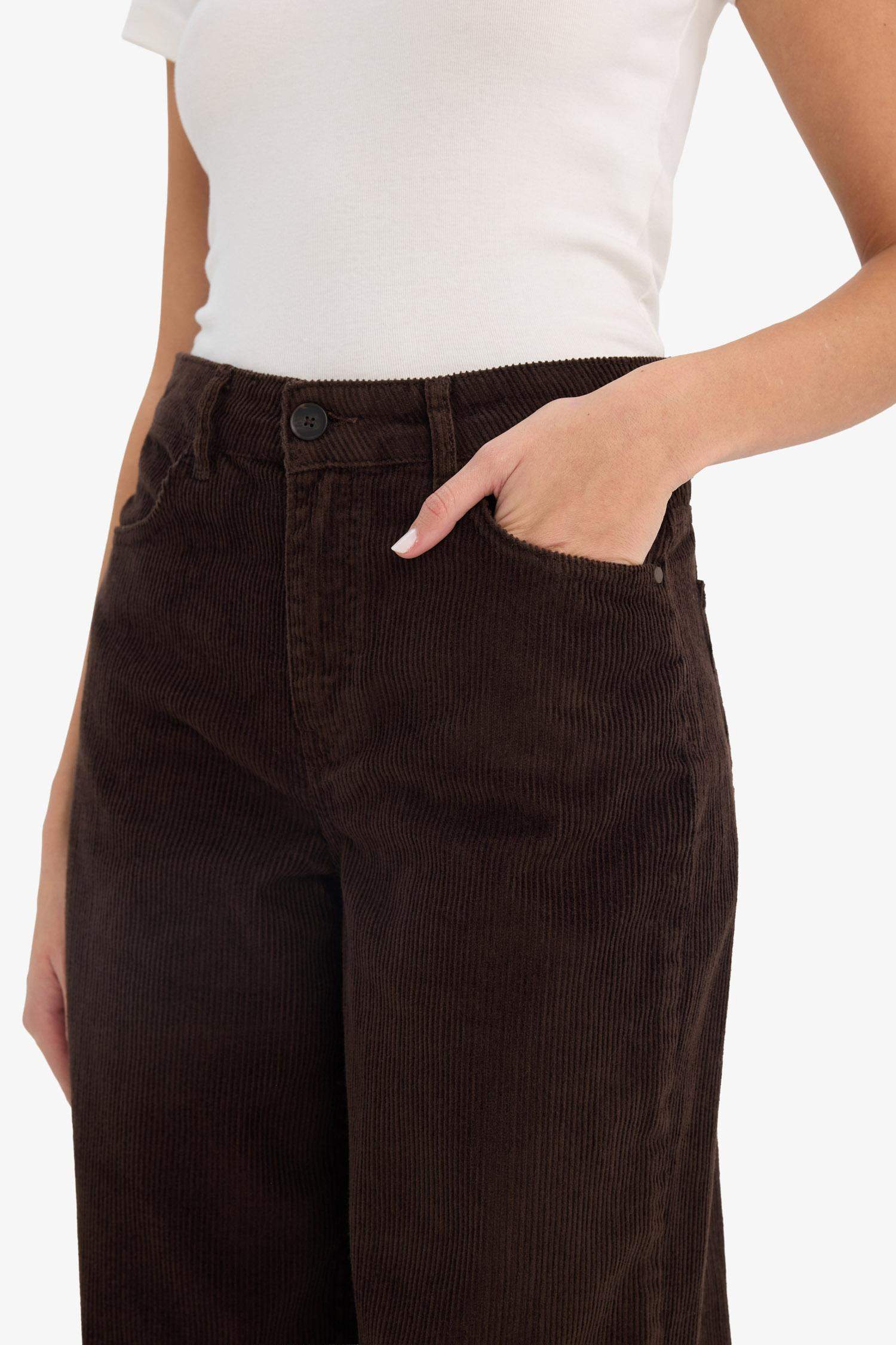 Широкие брюки с высокой талией из вельвета с двумя карманами