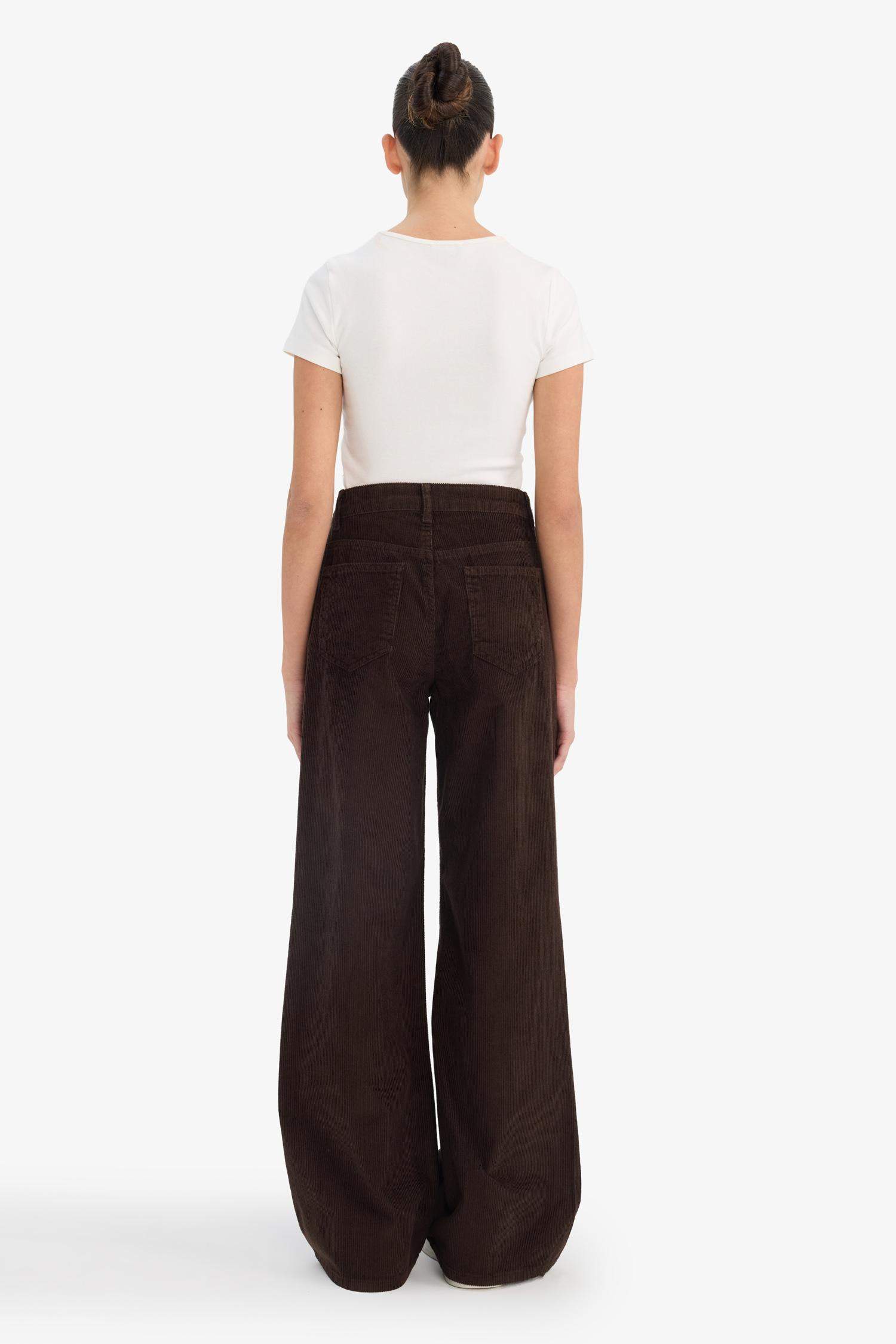 Широкие брюки с высокой талией из вельвета с двумя карманами