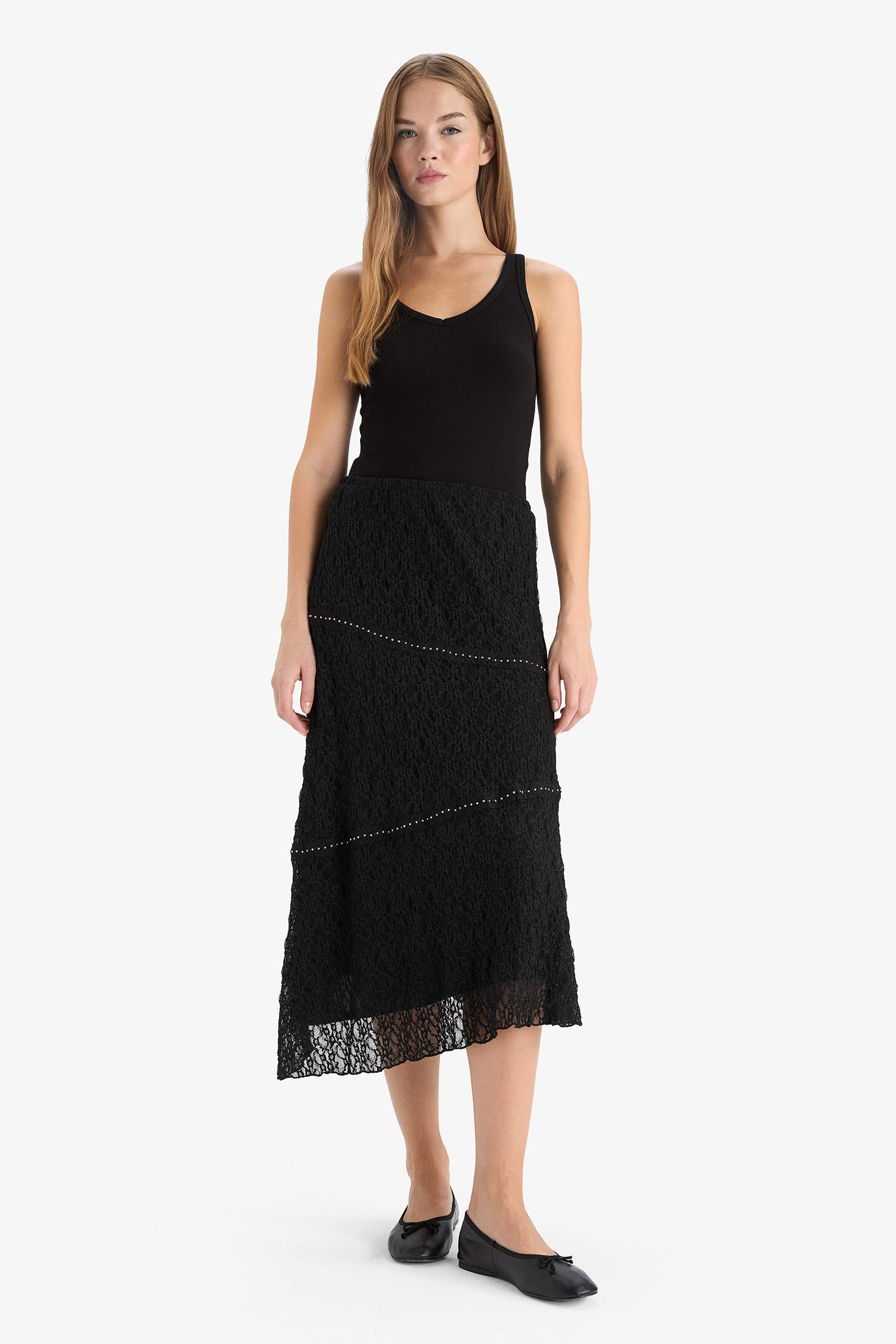 A Cut Lace Normal Waist Mini Knitted Skirt