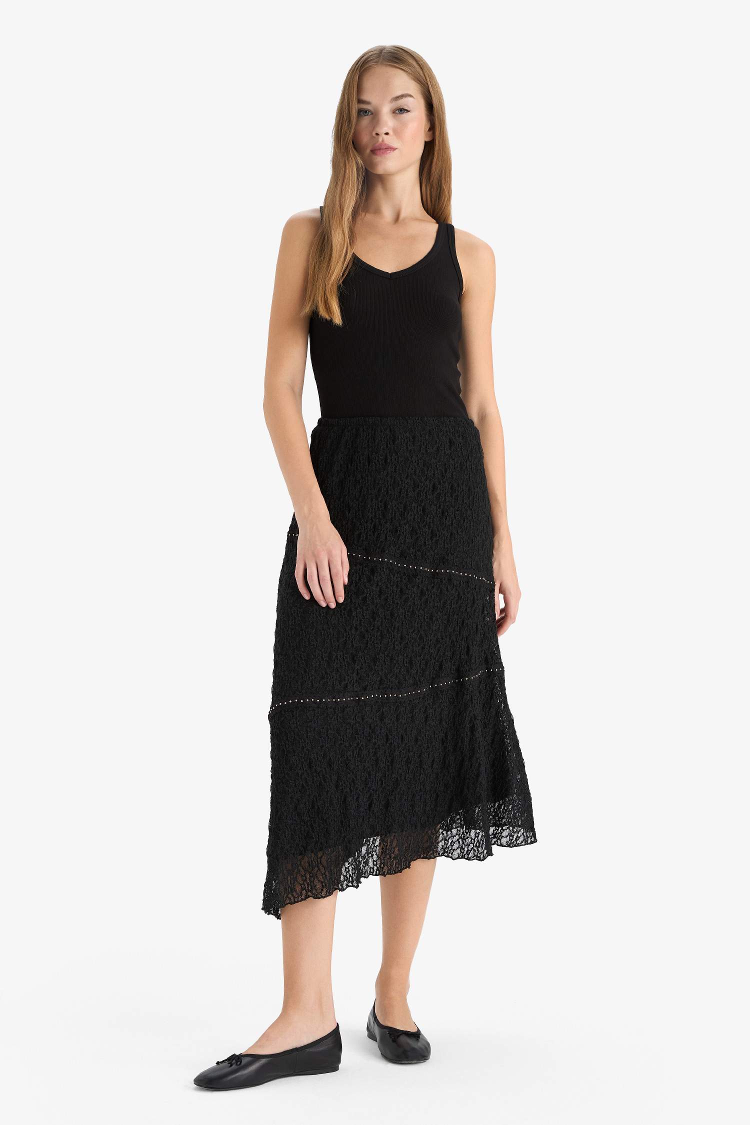 A Cut Lace Normal Waist Mini Knitted Skirt