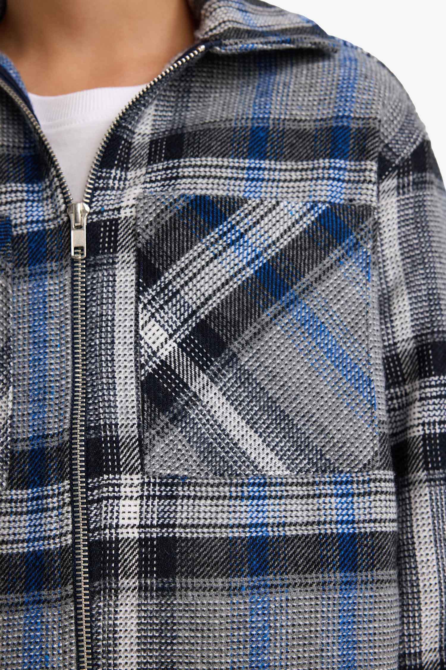 Boy Polo Neck Plaid Zippered Jacket
