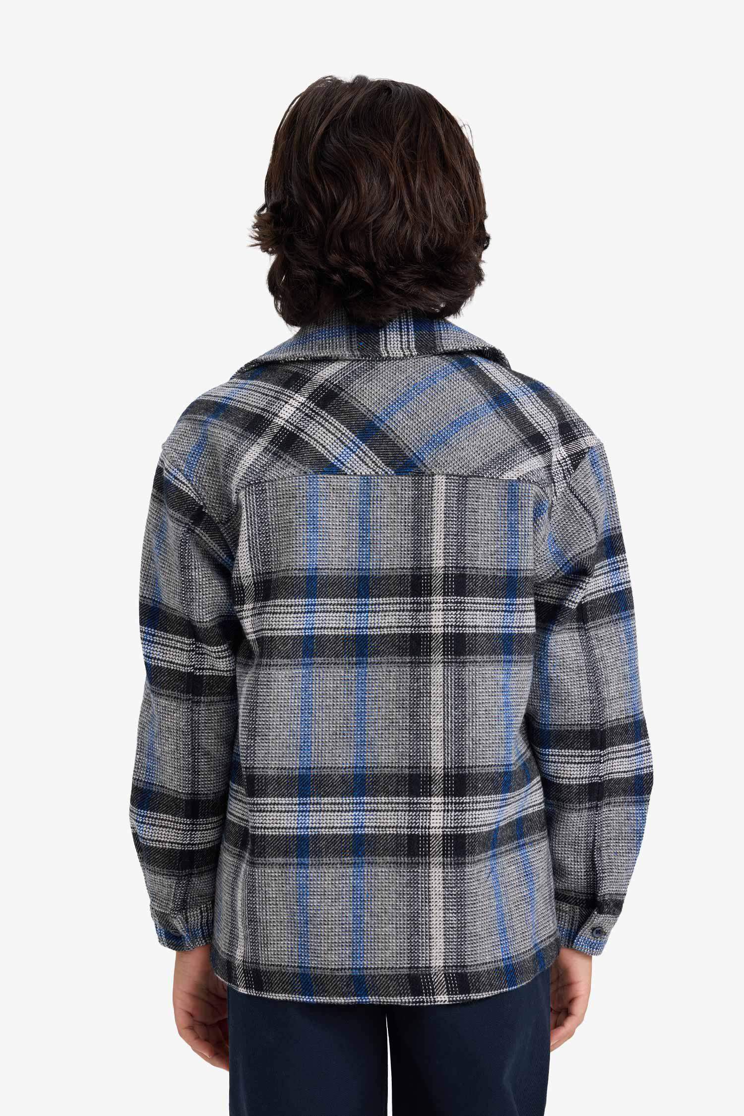 Boy Polo Neck Plaid Zippered Jacket