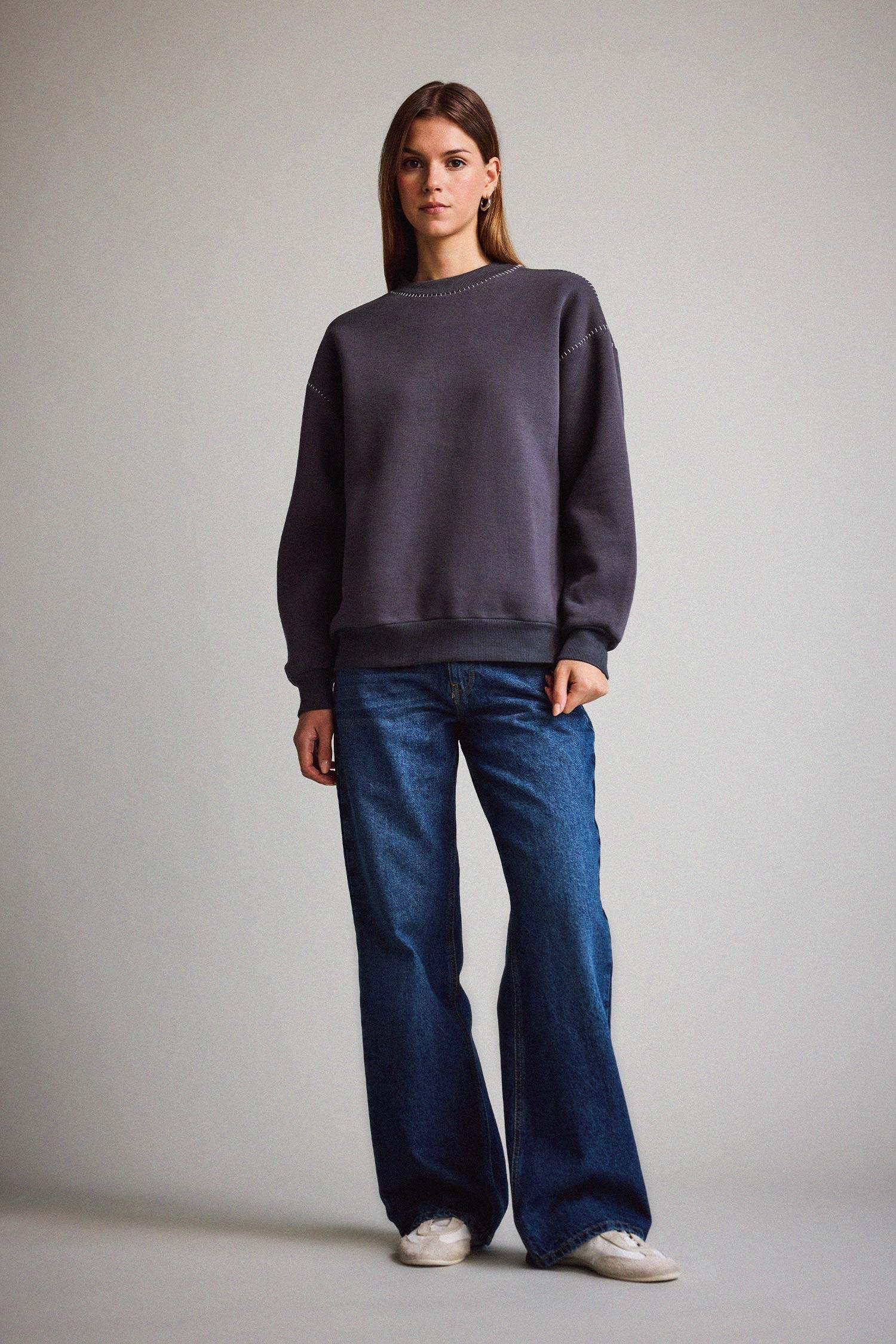 Overshirt Fit Bisiklet Yaka Sweatshirt