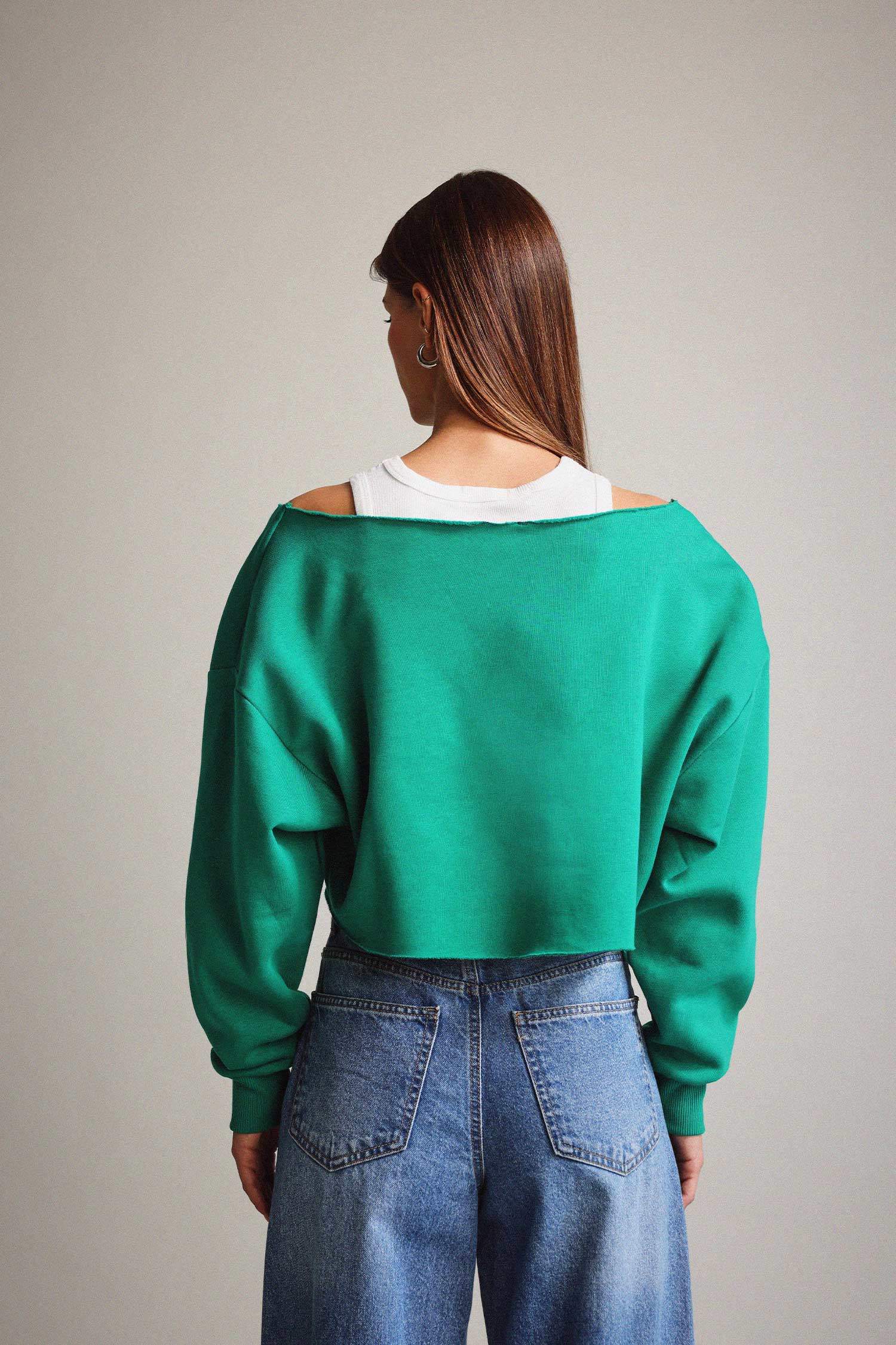 Kayık Yaka Baskılı Sweatshirt