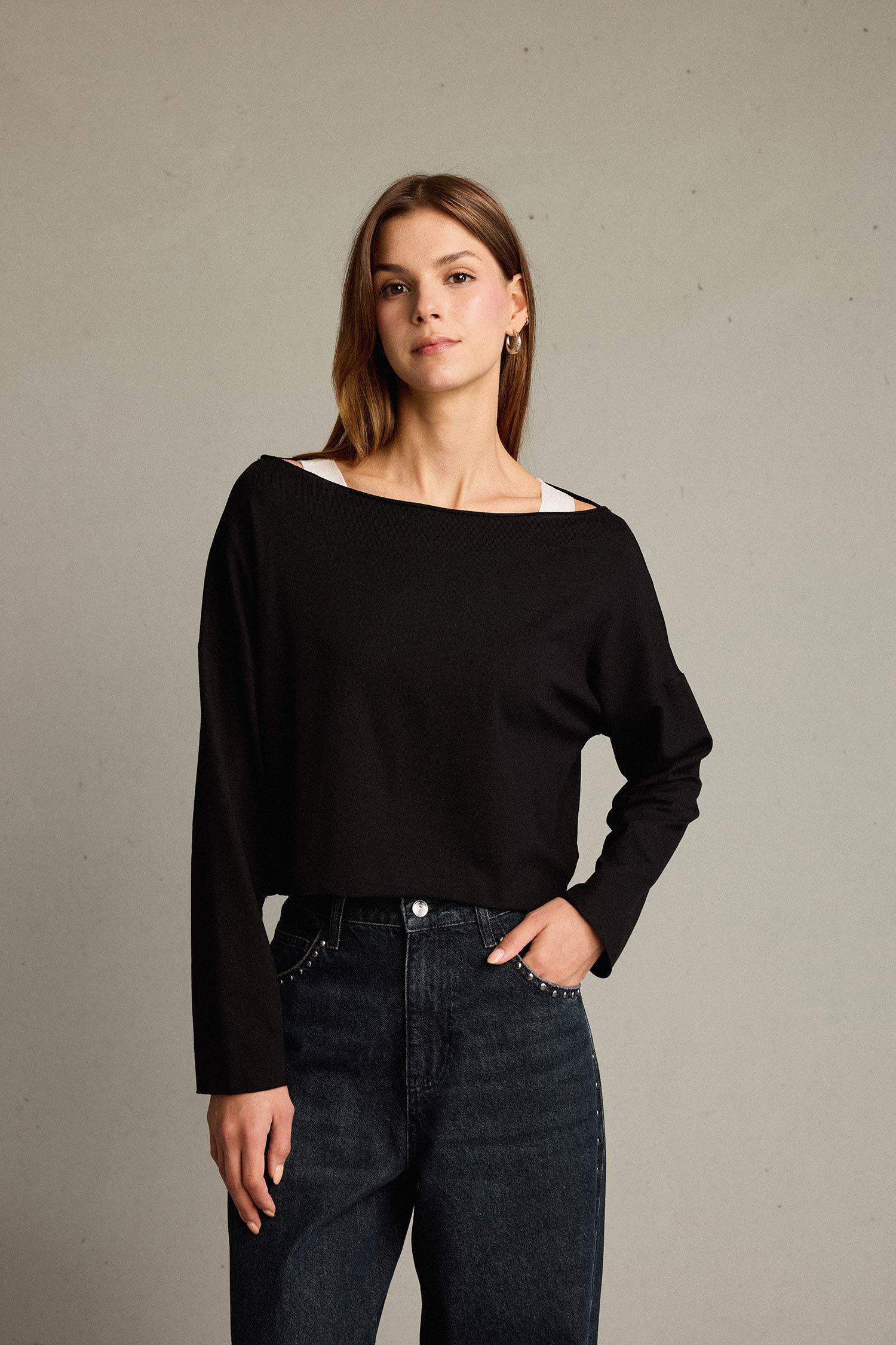 Regular Fit Kayık Yaka Modal Sweatshirt