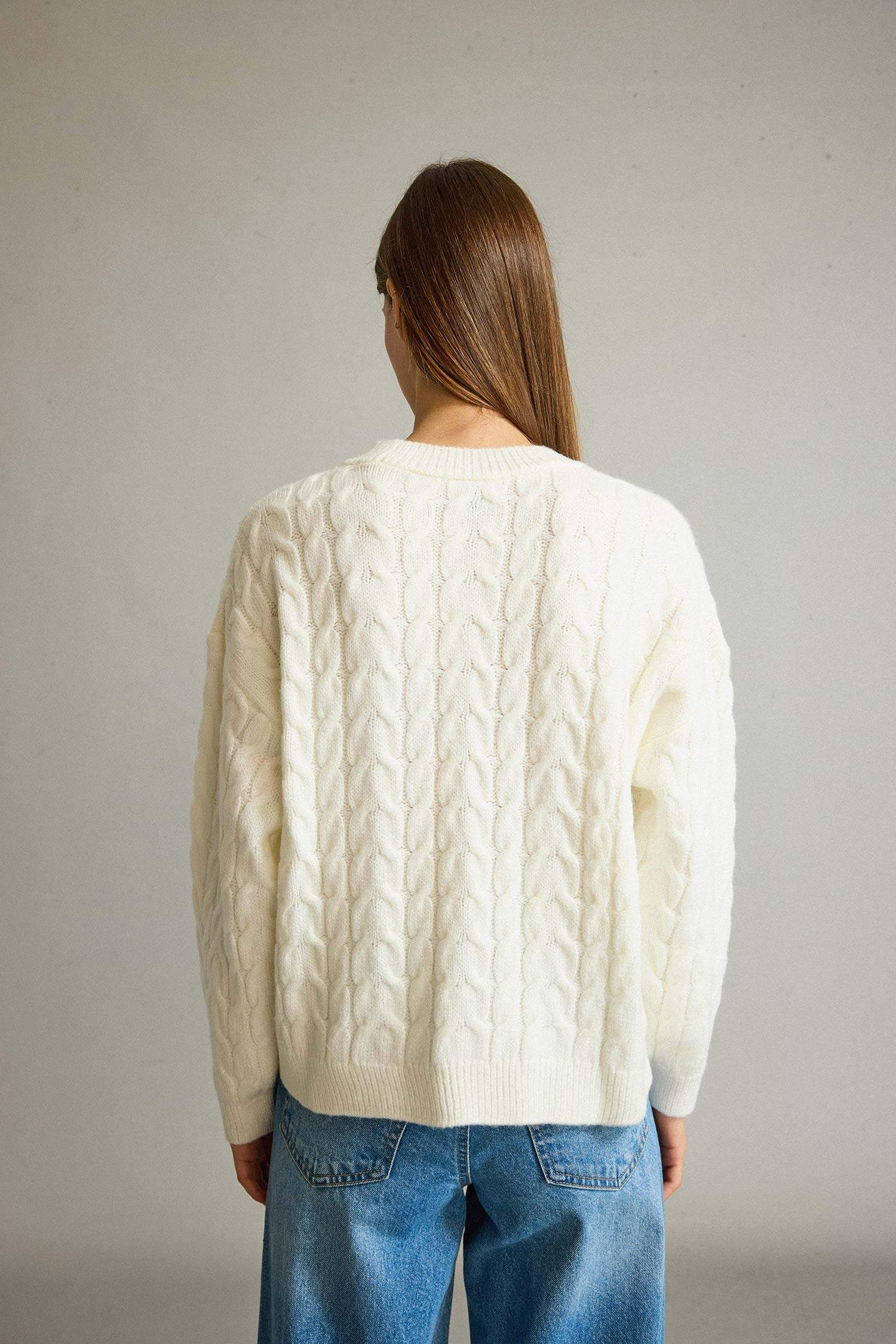 Bisiklet Yaka Çiçekli Triko Kazak