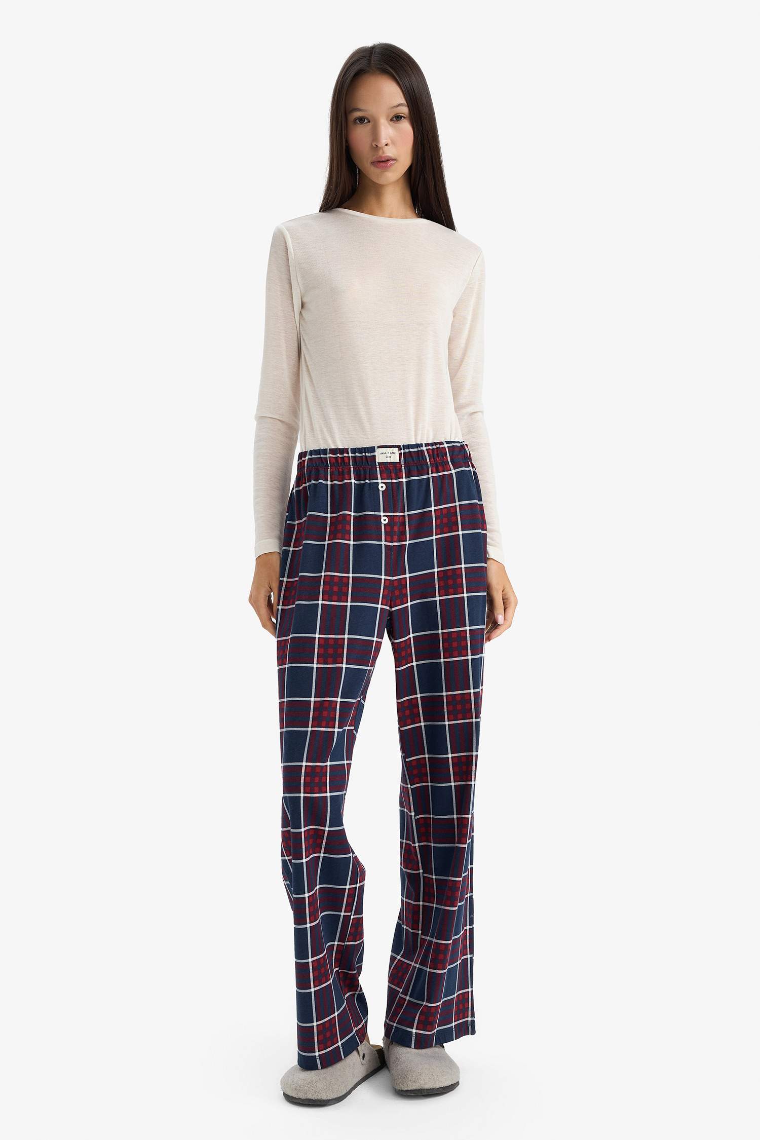 Regular Fit Kareli Pijama Altı-Fall in Love