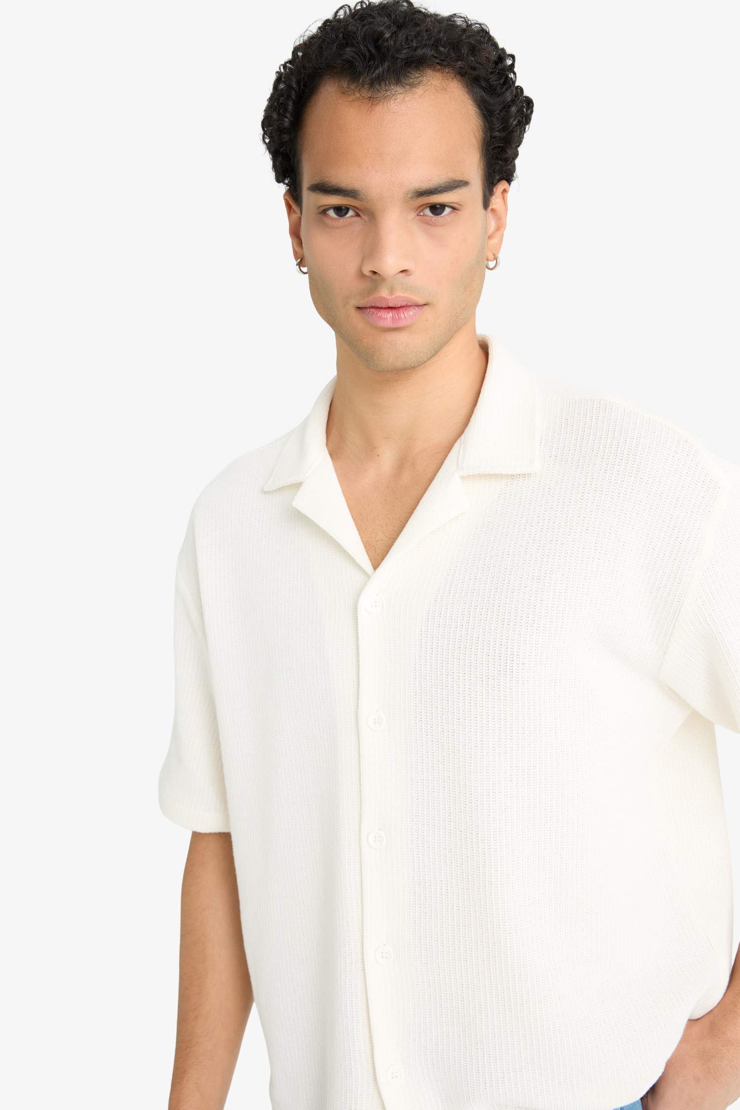 Boxy Fit Polo Yaka Penye Kısa Kollu Gömlek