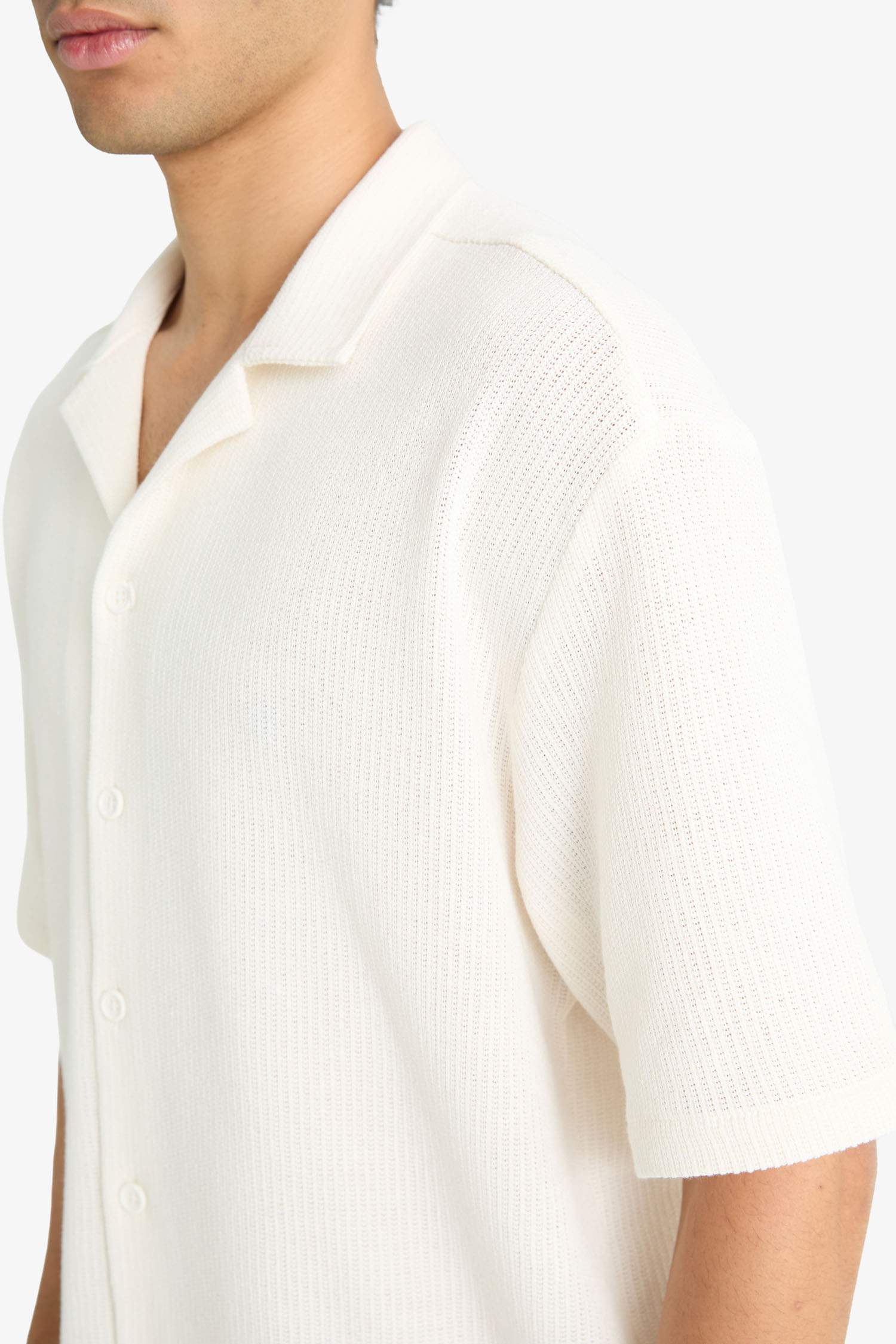 Boxy Fit Polo Yaka Penye Kısa Kollu Gömlek