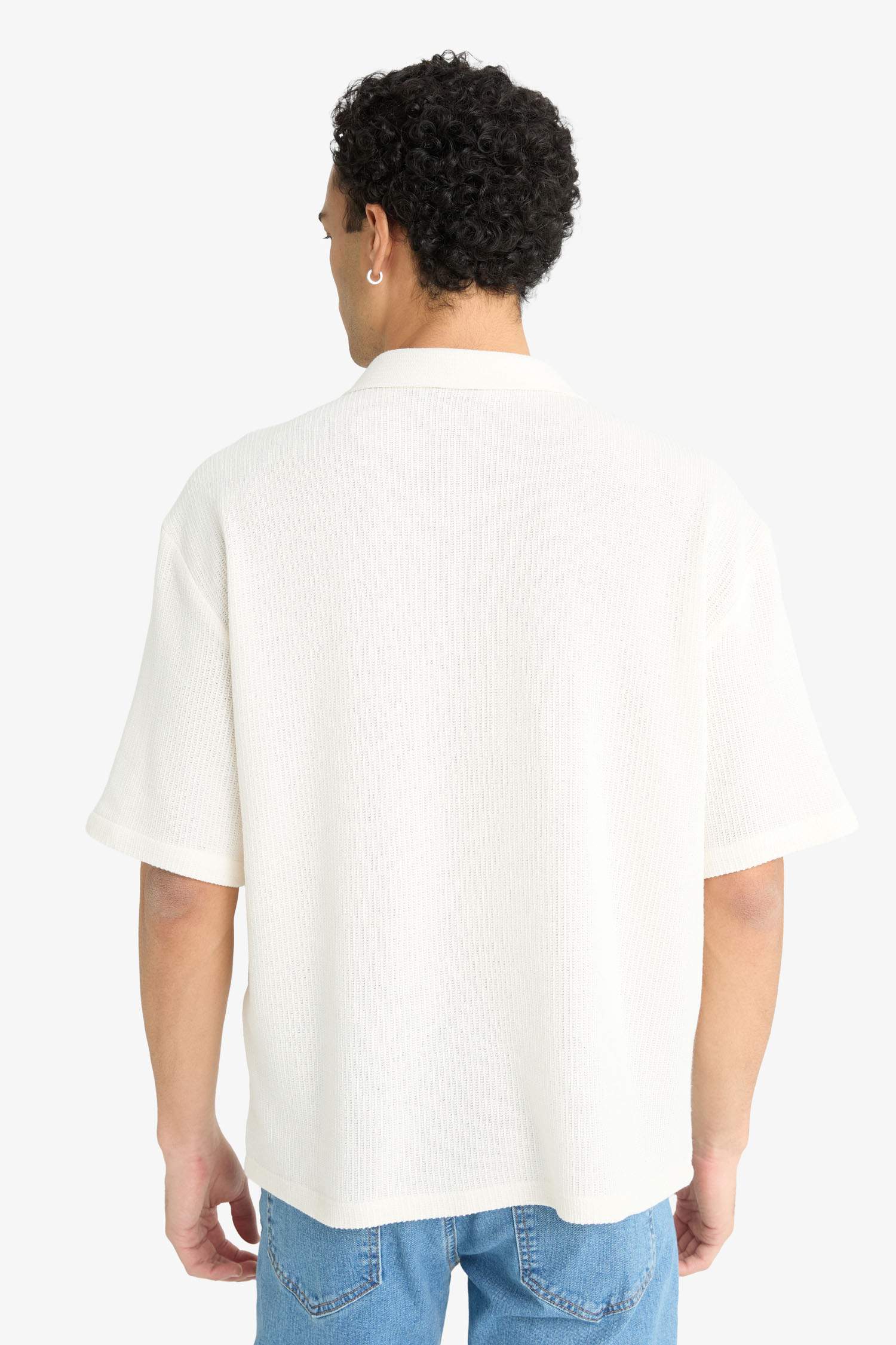 Boxy Fit Polo Yaka Penye Kısa Kollu Gömlek