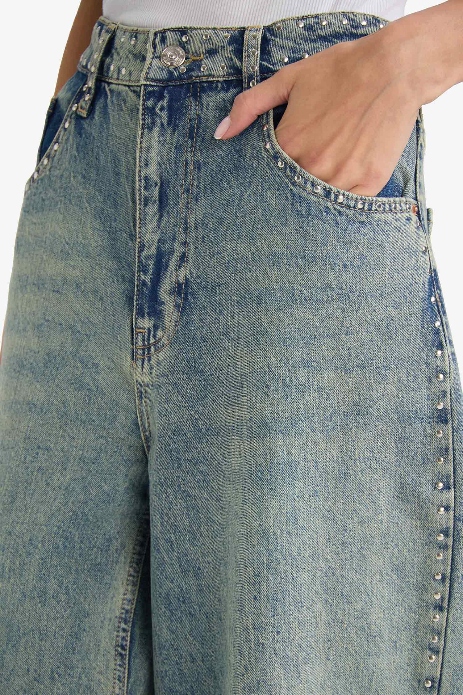 Straight Fit High Waist Denim Trousers
