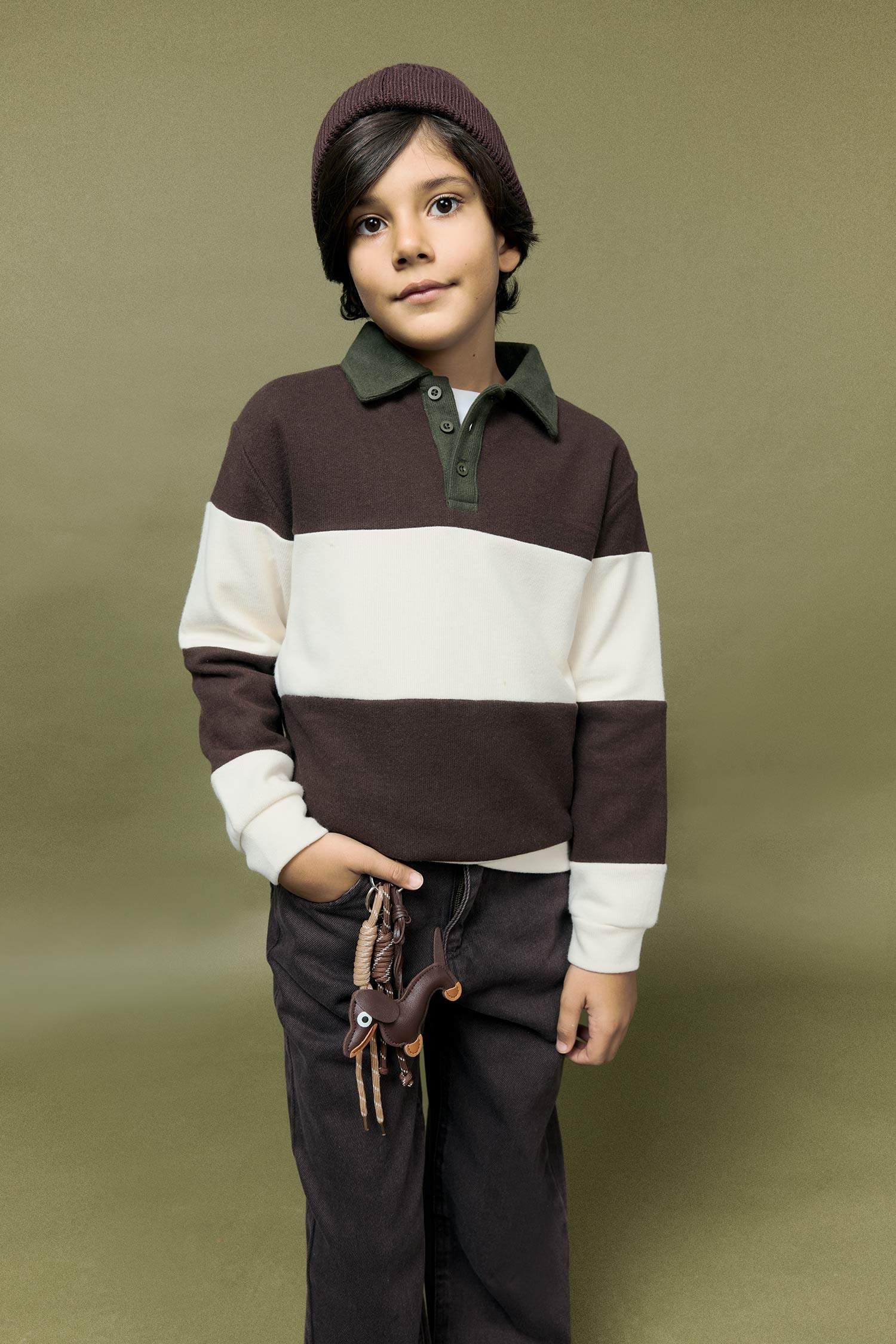 Boy Polo Neck Color Block Sweatshirt