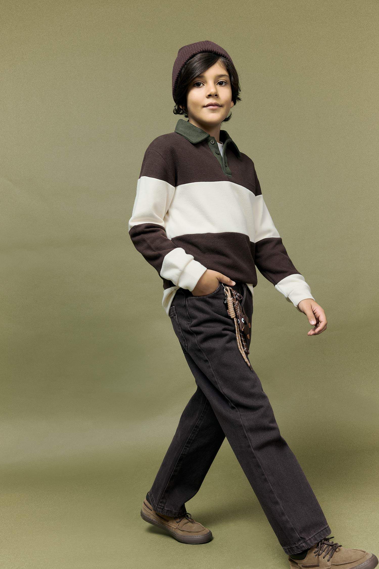 Boy Polo Neck Color Block Sweatshirt