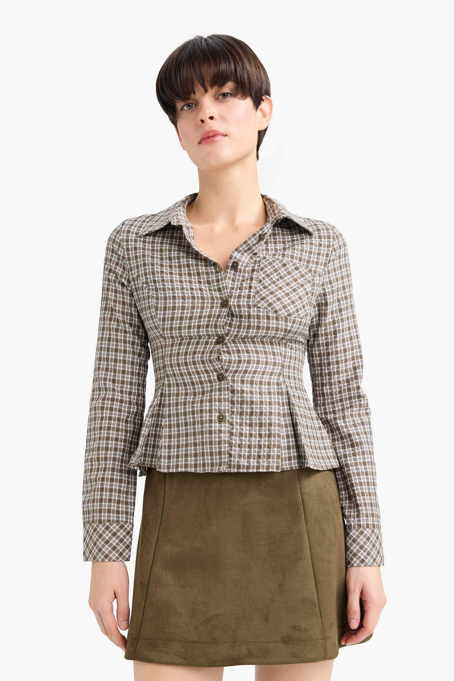 A Cut Suede Normal Waist Knitted Skirt