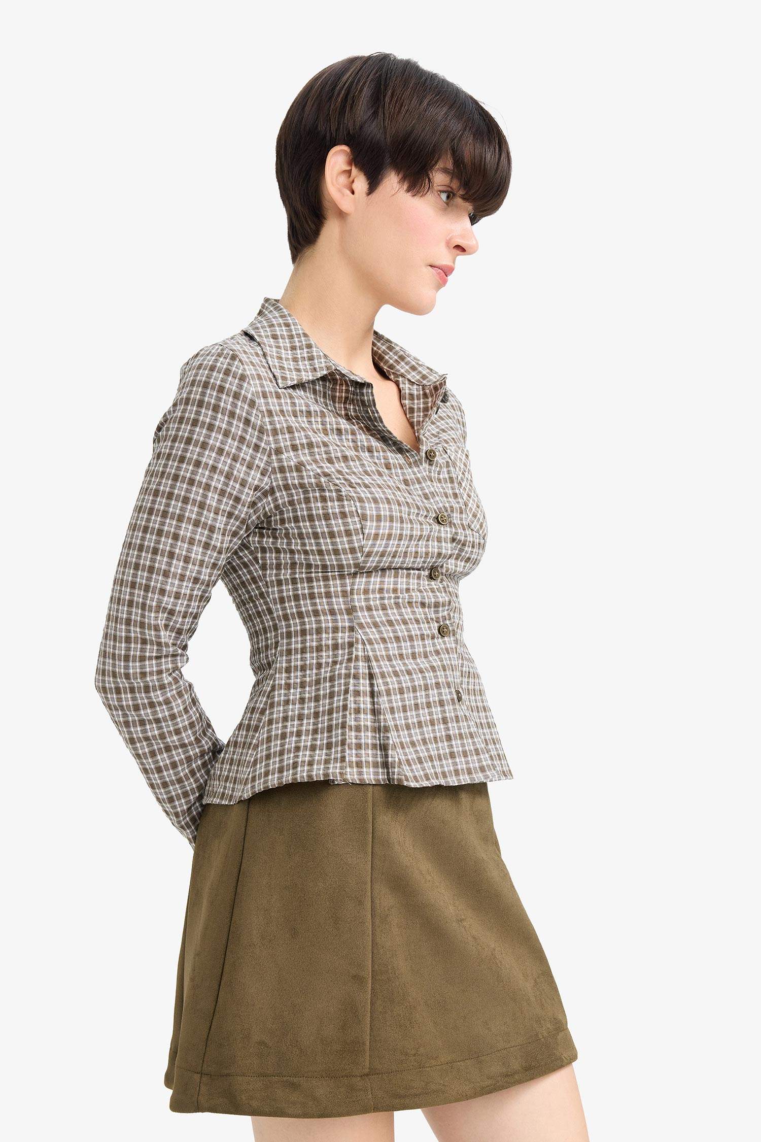 A Cut Suede Normal Waist Knitted Skirt