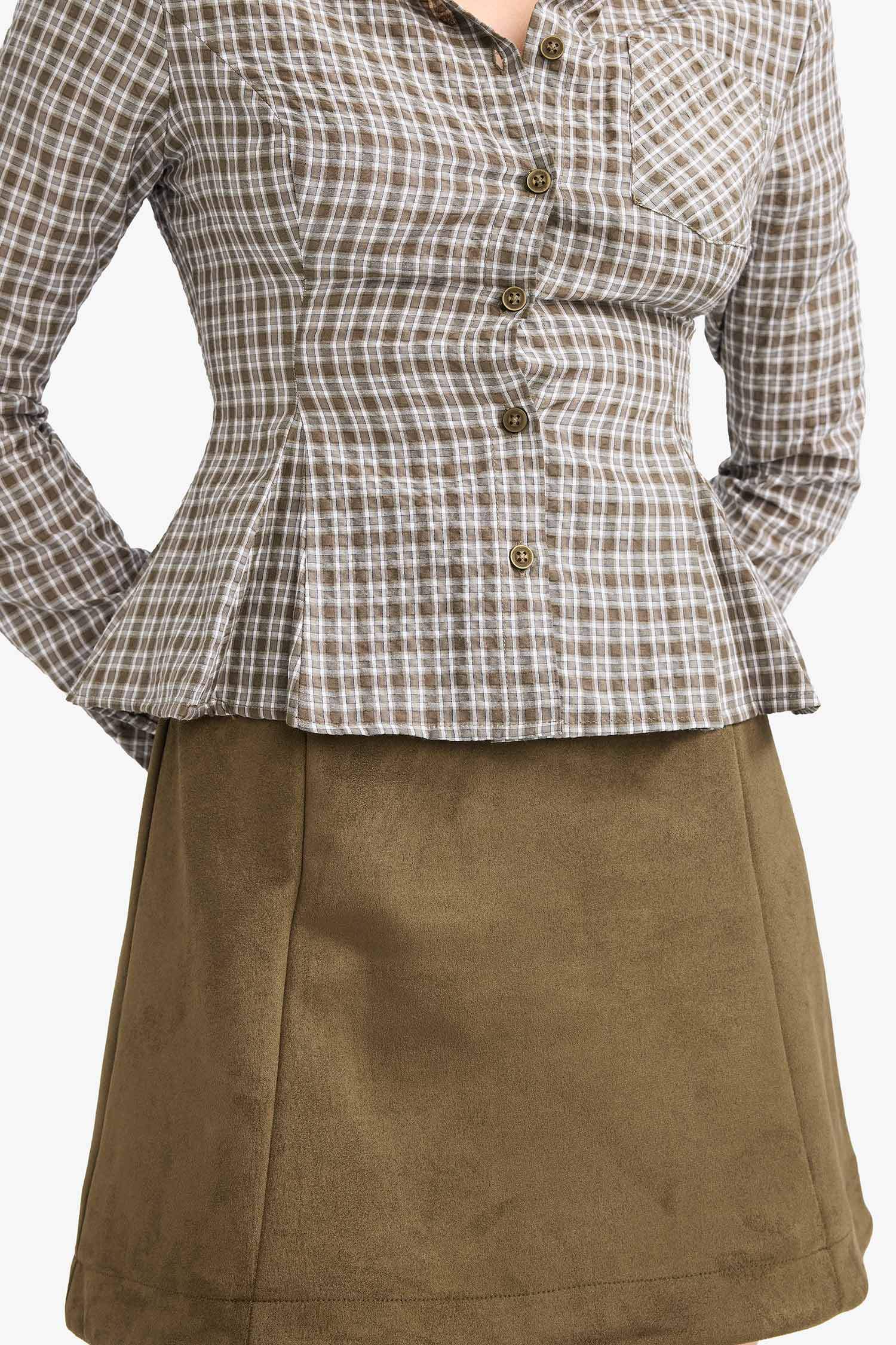 A Cut Suede Normal Waist Knitted Skirt